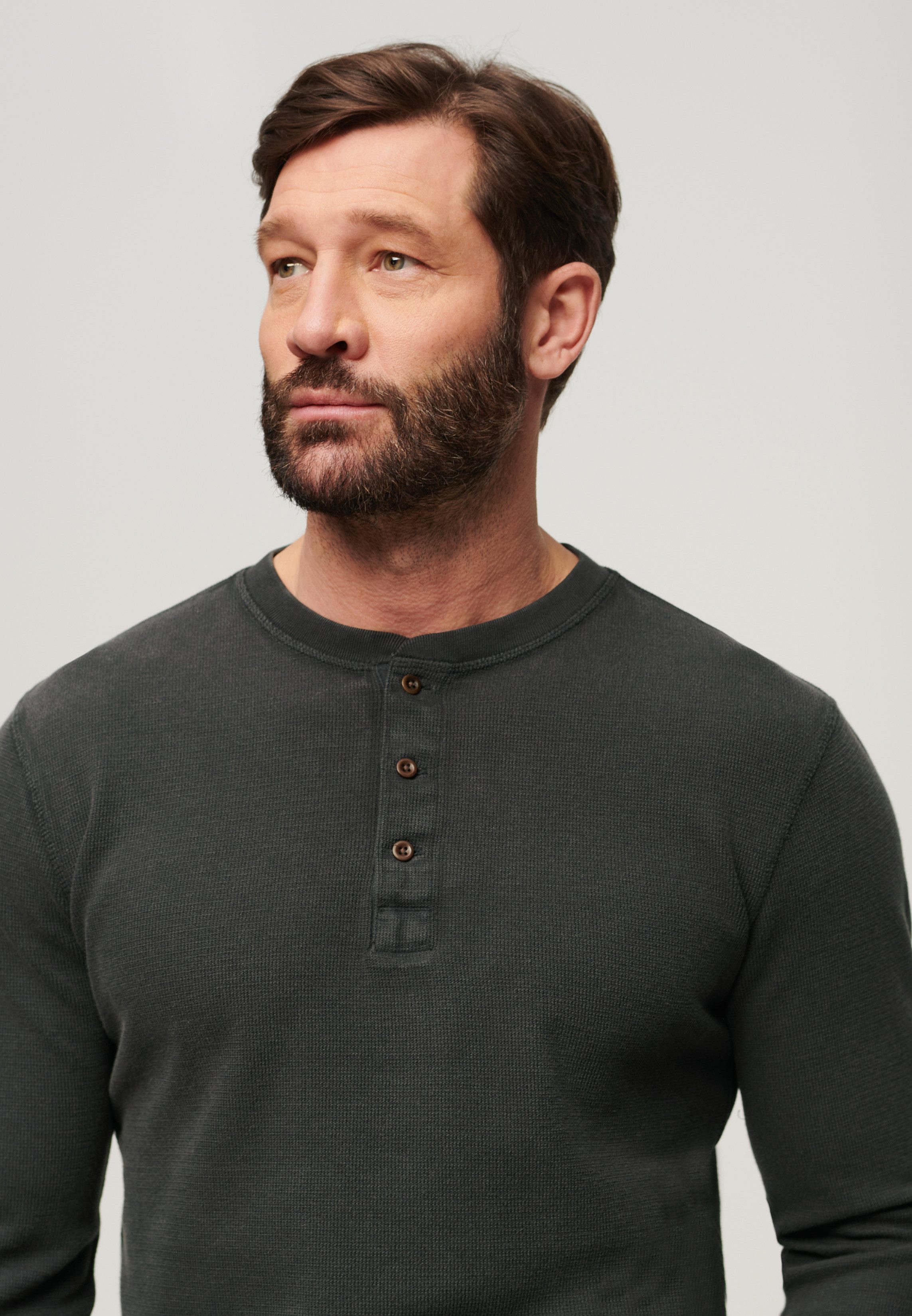 Superdry Shirt met lange mouwen WAFFLE LONG SLEEVE HENLEY TOP