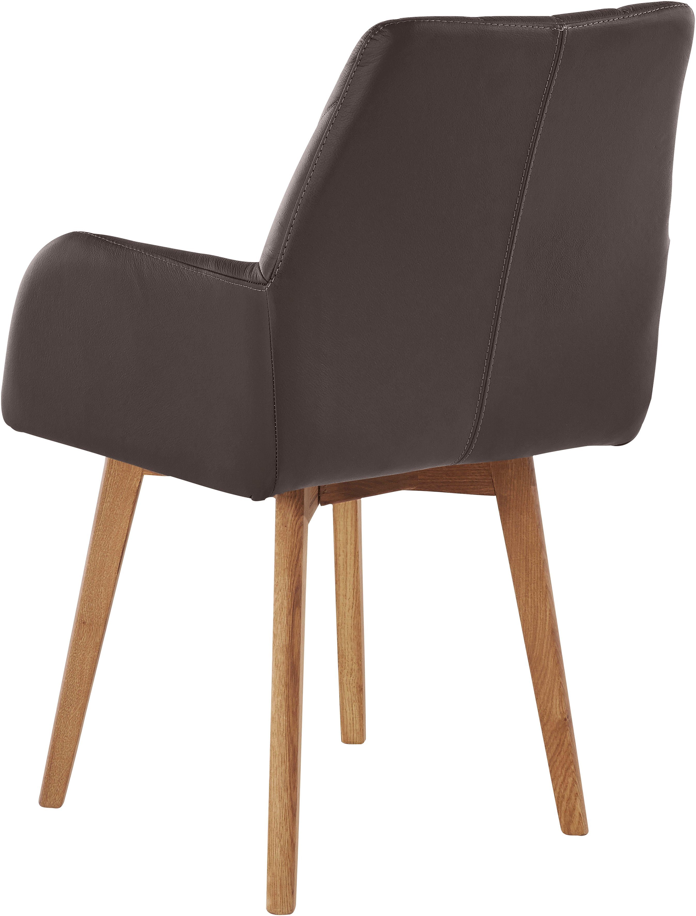 Home affaire Eetkamerstoel Brest Fauteuil in leer of microvezel, geolied massief eiken frame (2 stuks)