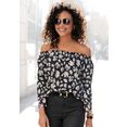 lascana blouse met carmenhals met all-over print zwart