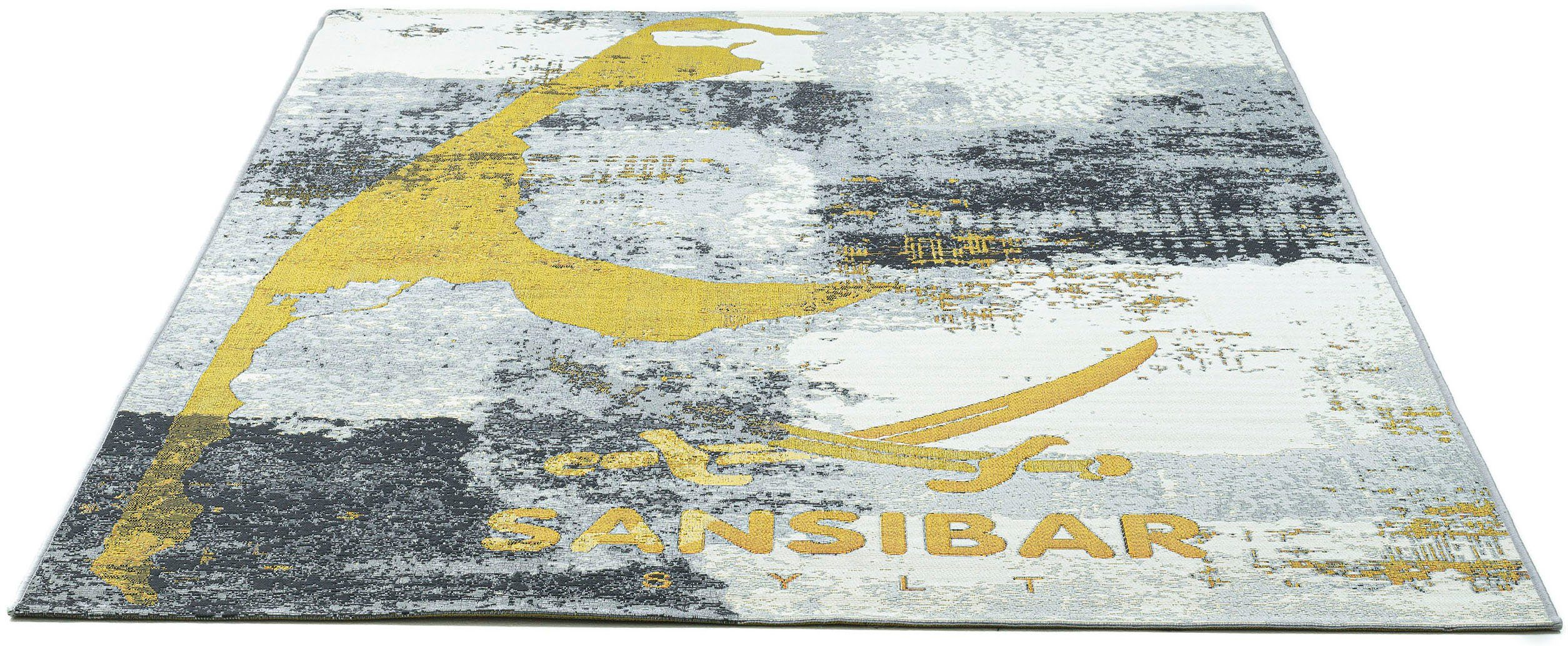 Sansibar Vloerkleed Rantum Beach SA-028 Vlakweefsel, modern ontwerp, motief Sylt, geschikt voor...