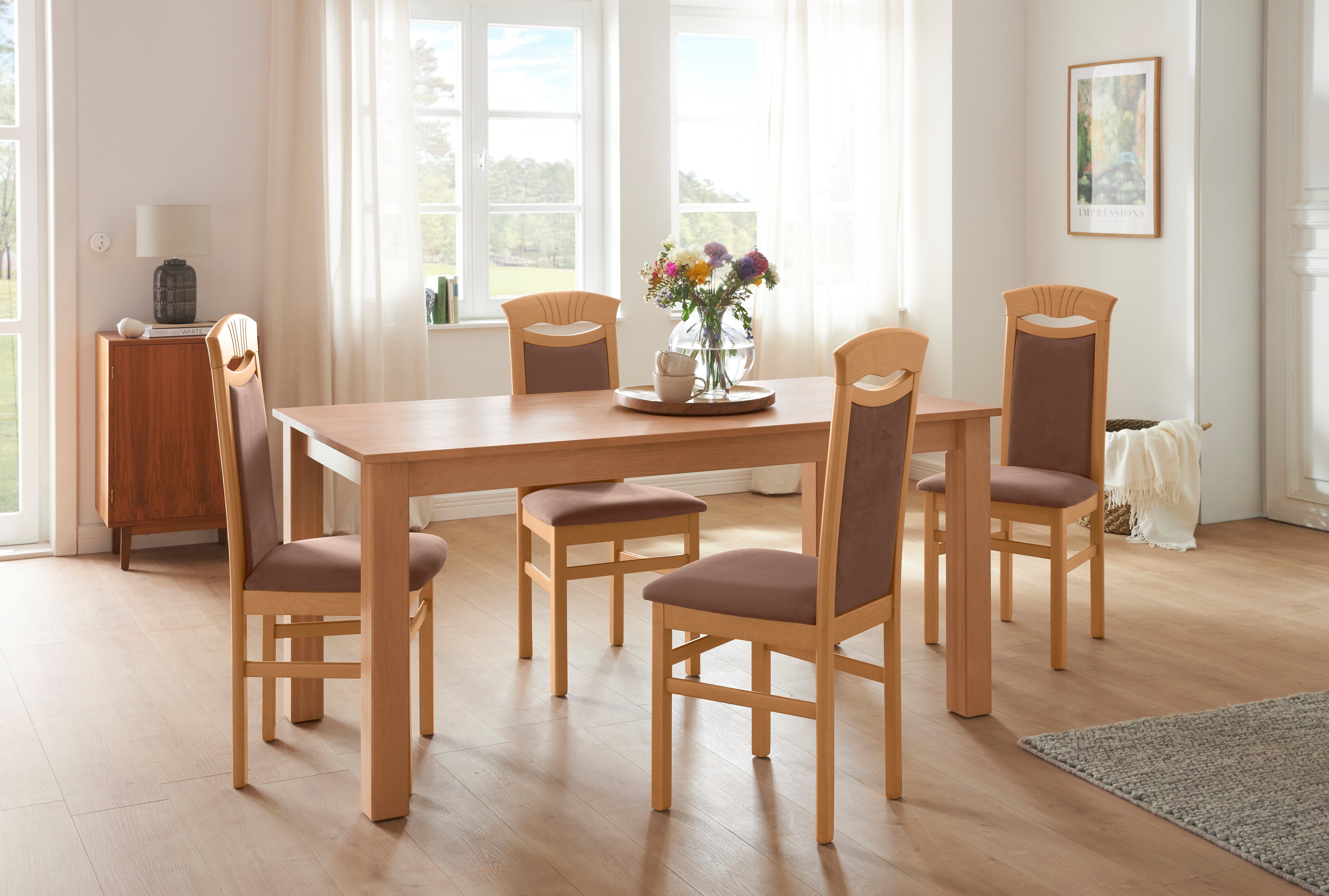 Home affaire Eetkamerstoel Franz slijtvast microvezel, onderstel beuken naturel of wit, houten stoel (set, 2 stuks)