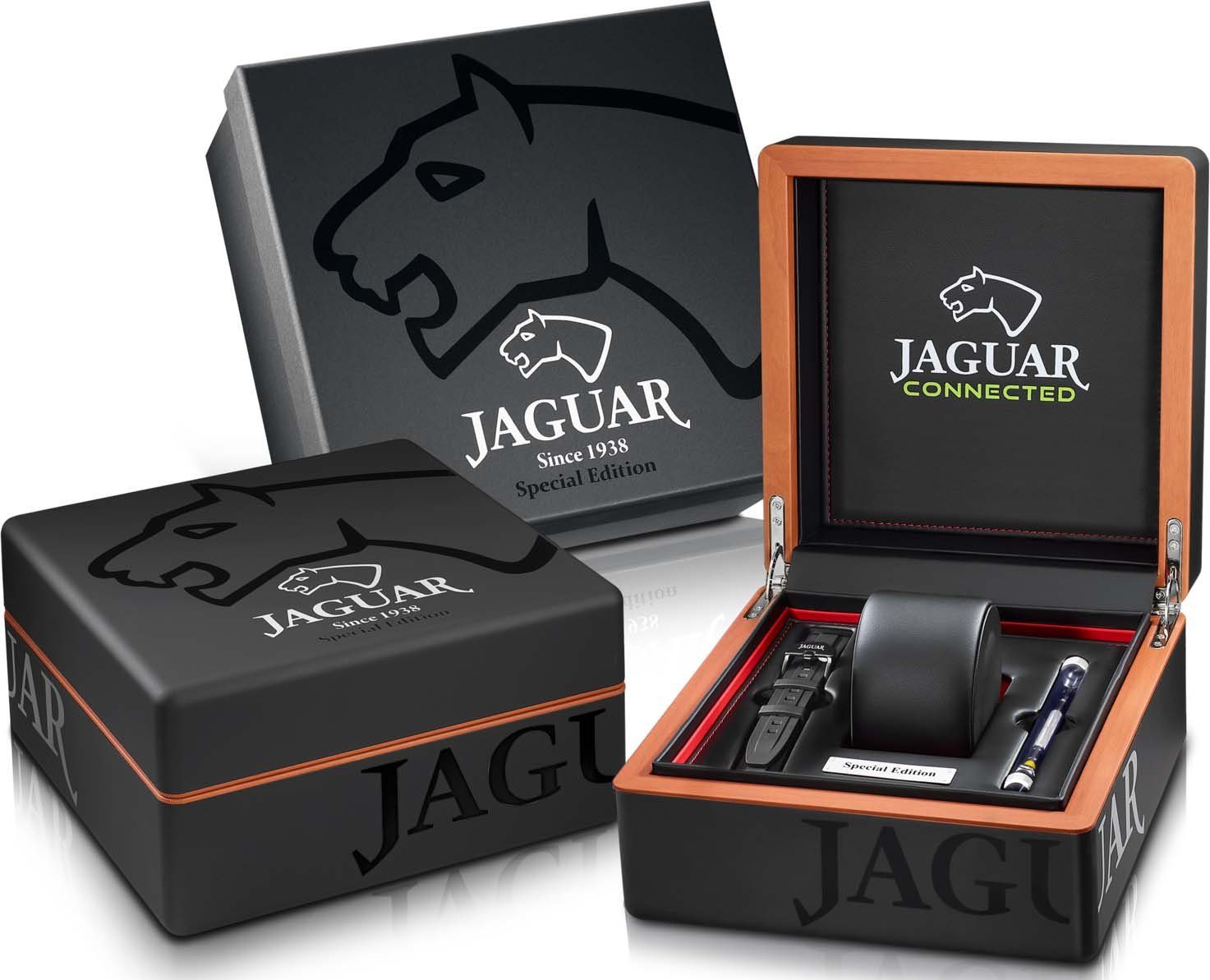 Jaguar Chronograaf Connected Special Edition Horloge, quartzhorloge, herenhorloge, saffierglas, stopwatchfunctie, stalen armband (set, 3-delig, Met wisselband en gereedschap)