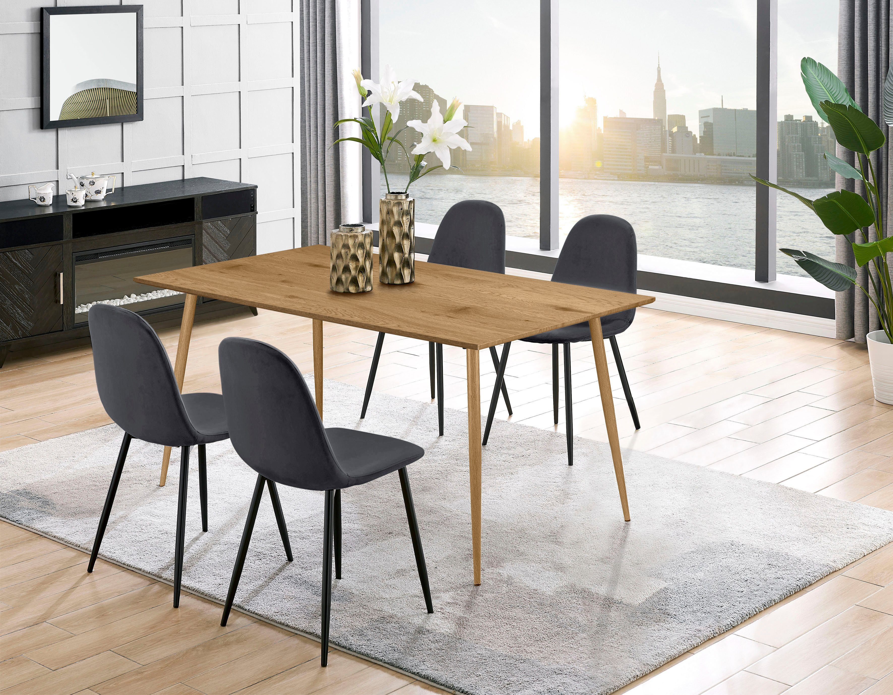 Leonique Eethoek Eadwine bestaand uit eadwine-eettafel 160 cm en 4 eadwine-eetkamerstoelen (set, 5-d