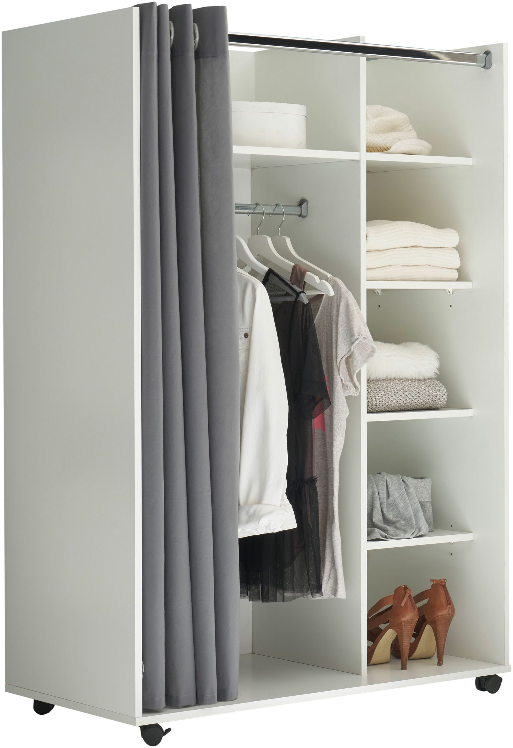 Schlafkontor Kledingkast Jenke kledingkast slaapkamerkast op wielen - BESTSELLER Multifunctionele kledingkast met moderne gordijngarderobe