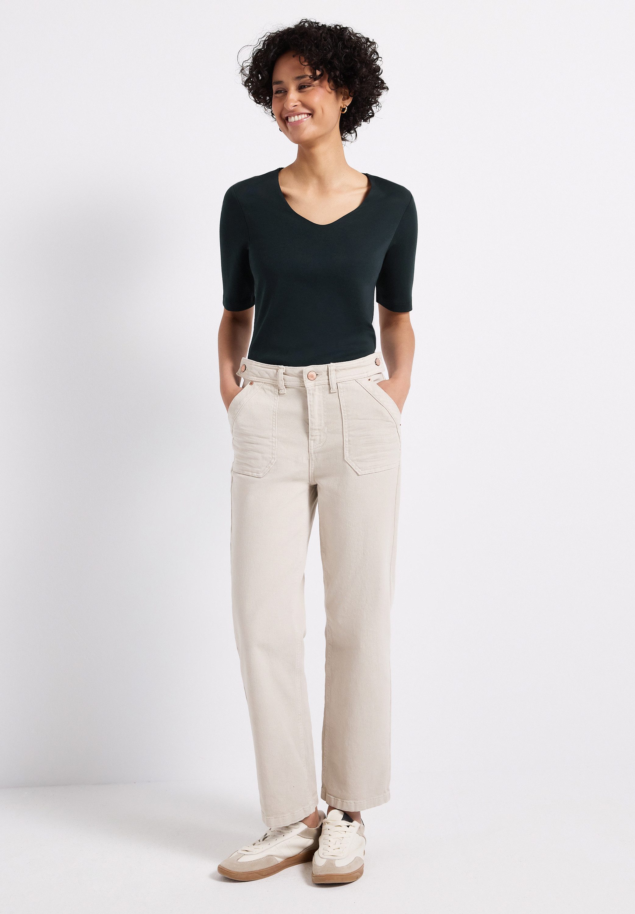 STREET ONE Shirt met korte mouwen Style Palmira met diepe ronde hals