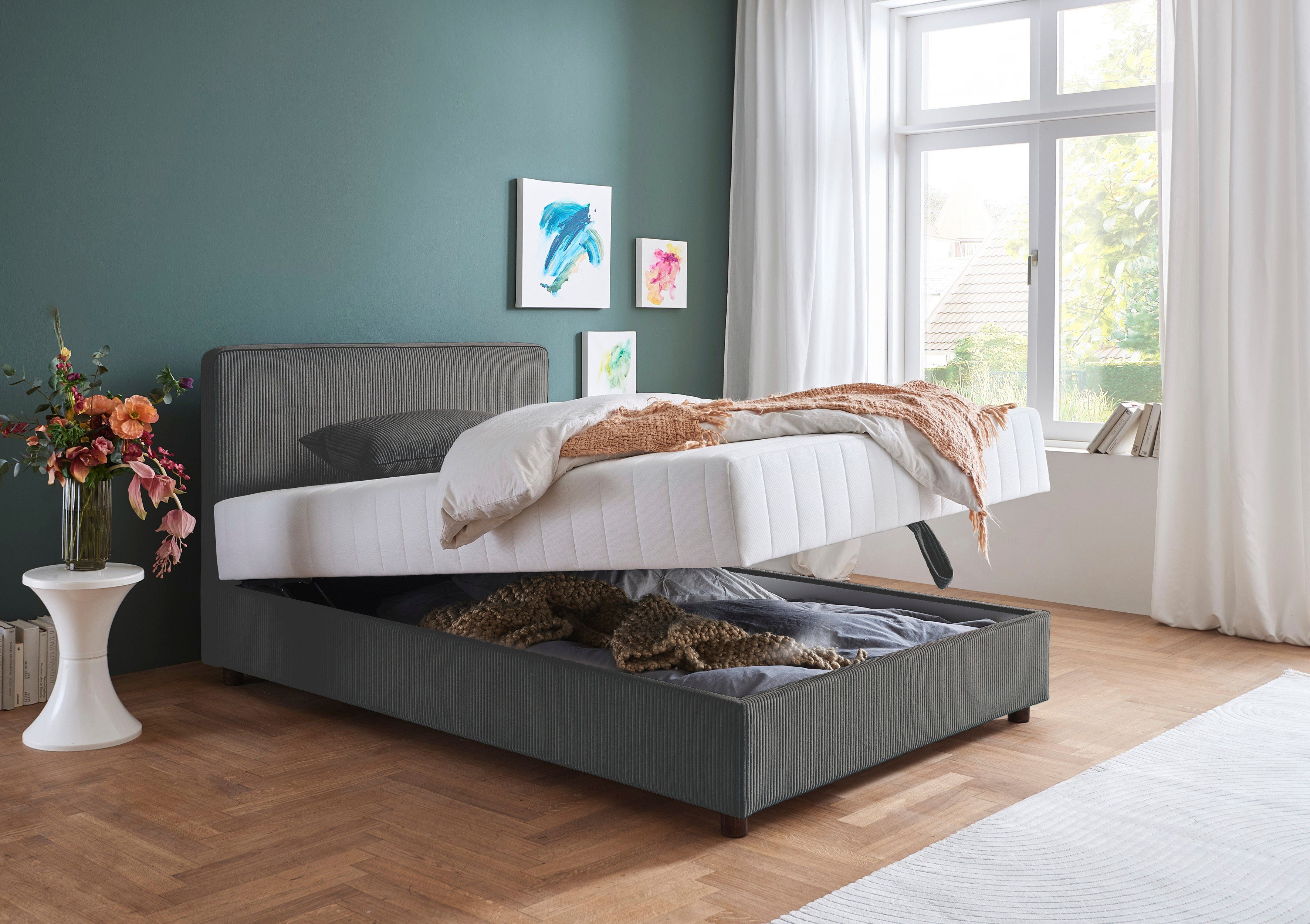 ATLANTIC home collection Bed Corinna Boxspring bed incl. opbergruimte, ribfluweel, verkrijgbaar in verschillende breedtes