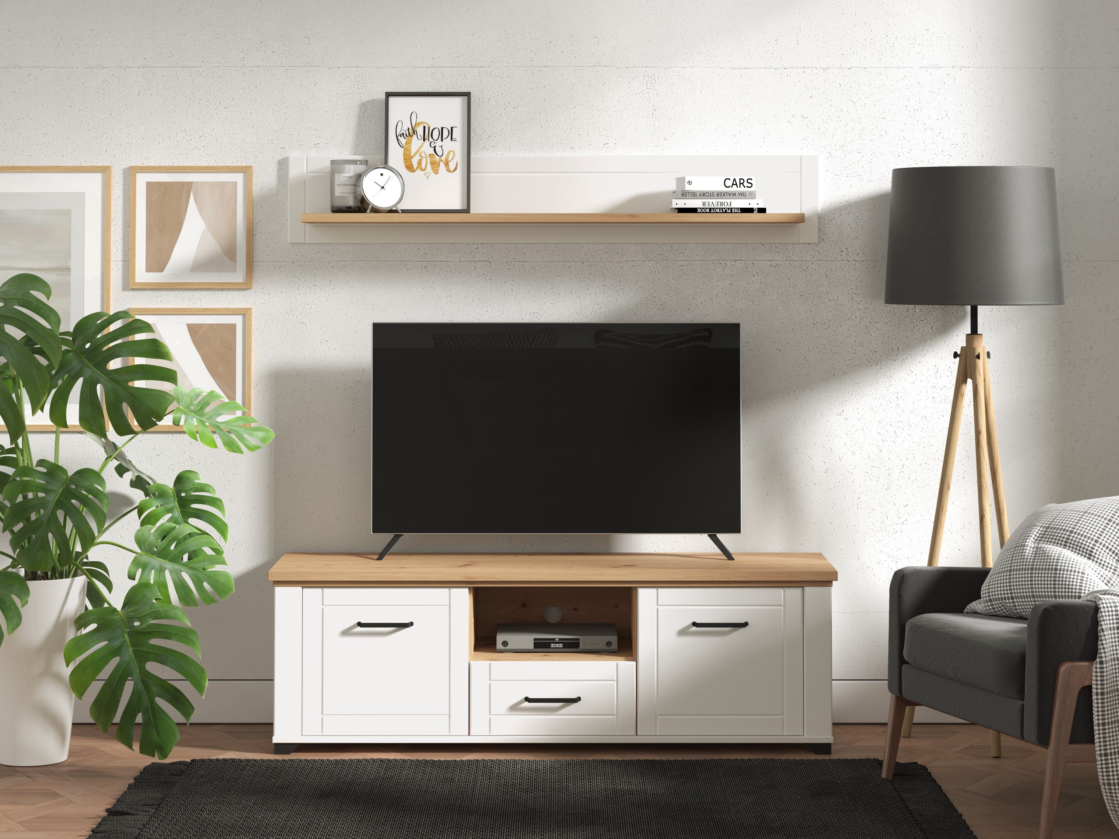 Home affaire Tv-meubel Valencia lowboards maat 147 cm x 47,5 cm x 41 cm wit