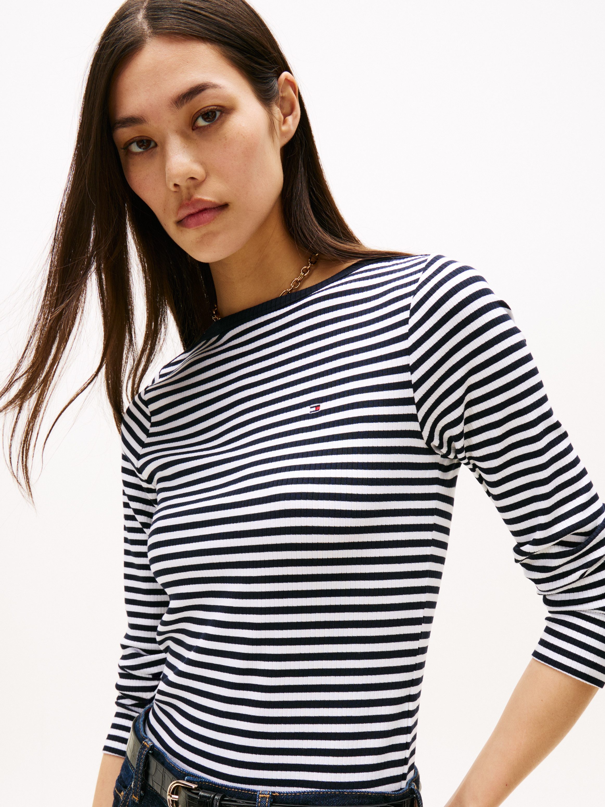 Tommy Hilfiger Shirt met lange mouwen SLIM 5X2 RIB BOAT-NK LS met boothals en ribstructuur