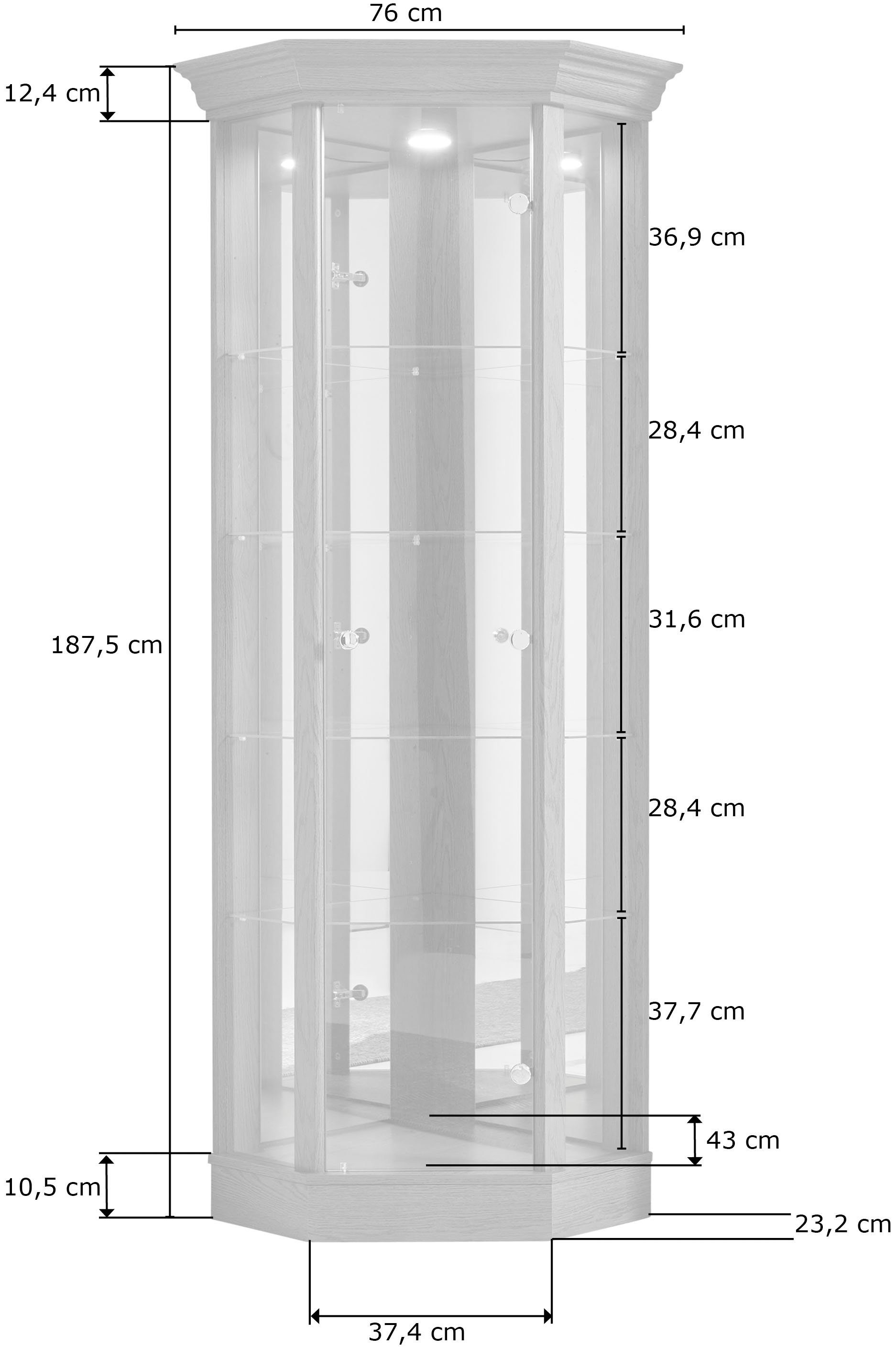 fif möbel Vitrinekast TRIO Hoekvitrine/Glasvitrine 1x Glazen deur, perfect voor verzamelaars, verzamelvitrine