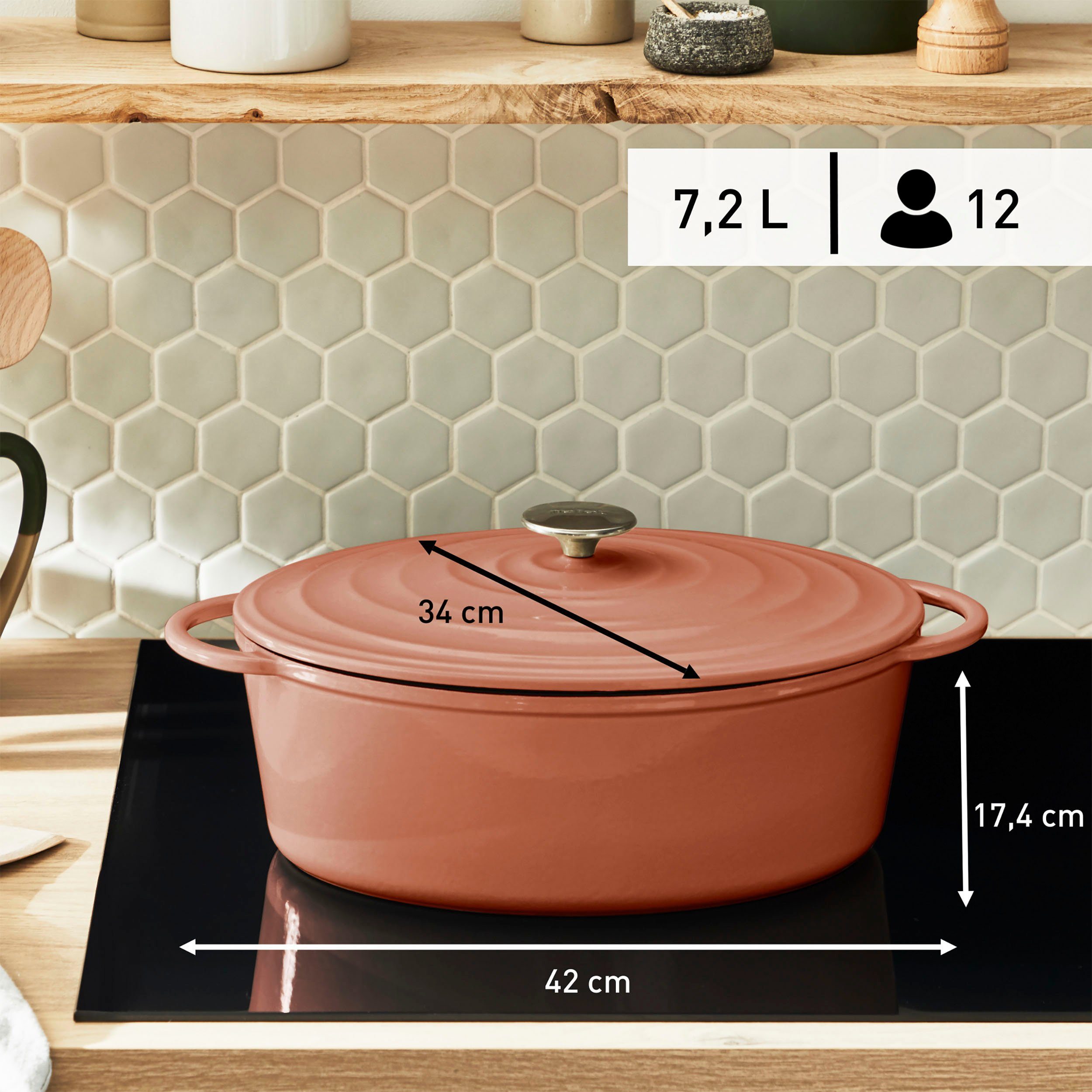 Tefal Braadpan LOV braadpan met deksel, Ø 34 cm, ovaal Inductie, geschikt voor alle soorten fornuizen, incl. e-book (1-delig)