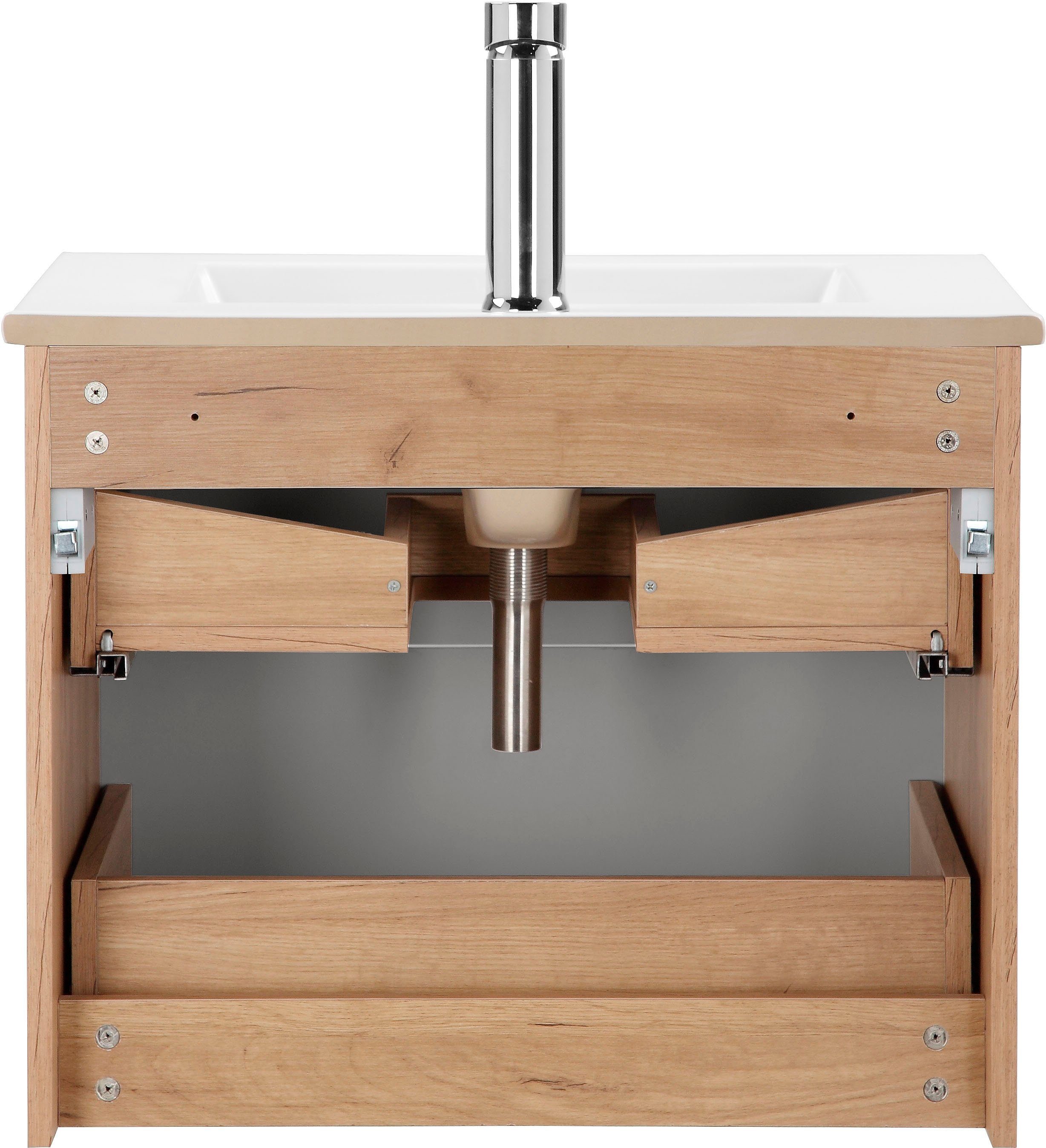 welltime Badkamerserie Lund badkamermeubelset badkamerkast badkamerset Spiegelkast, wastafelonderkast en wasbak breedte 60 cm (complete set)