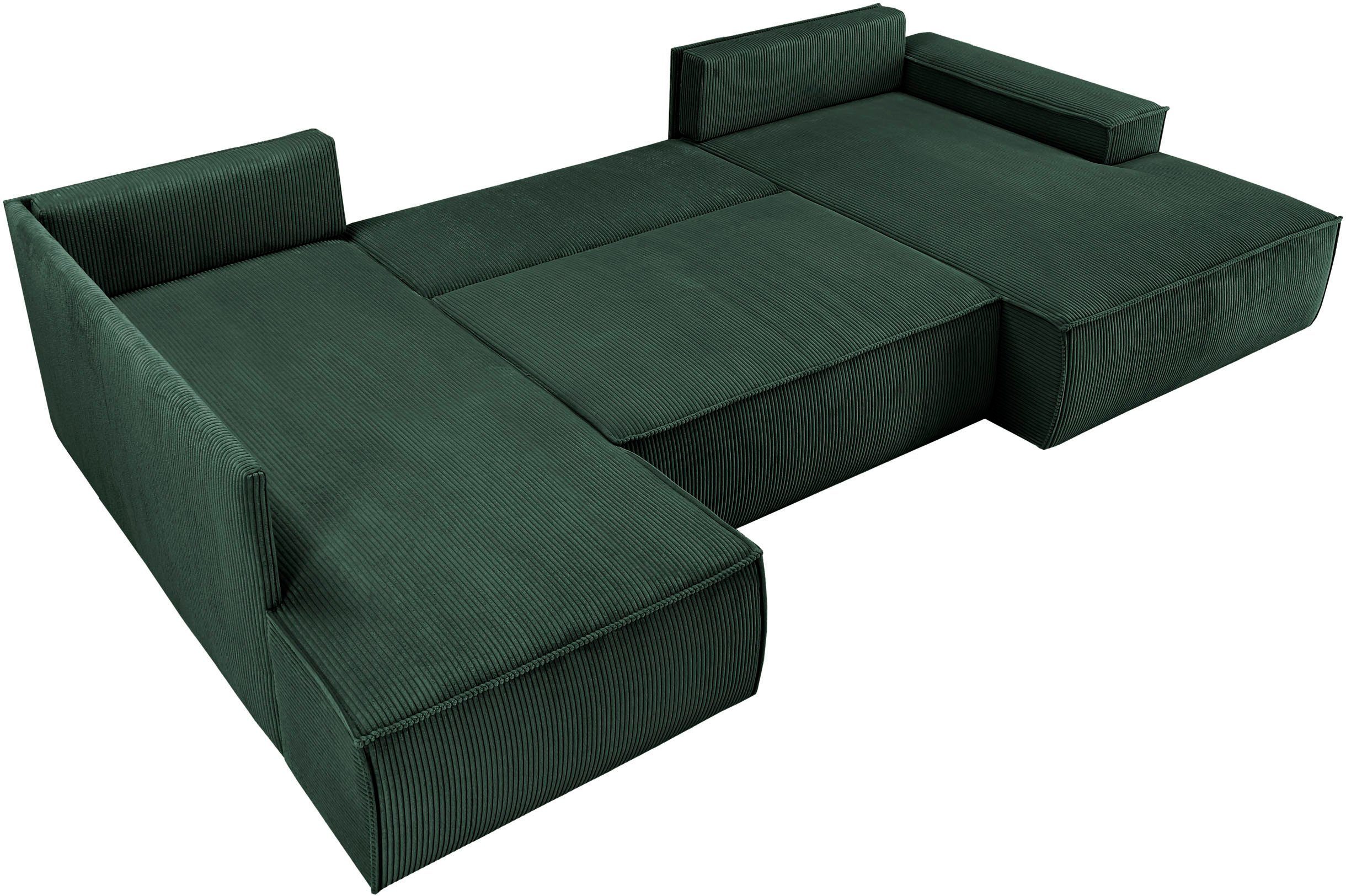 Home affaire Zithoek SHERWOOD 329 cm, U-vorm, slaapbank, Slaapfunctie met bedkist (194x139 cm), cord, vintage, fluweel