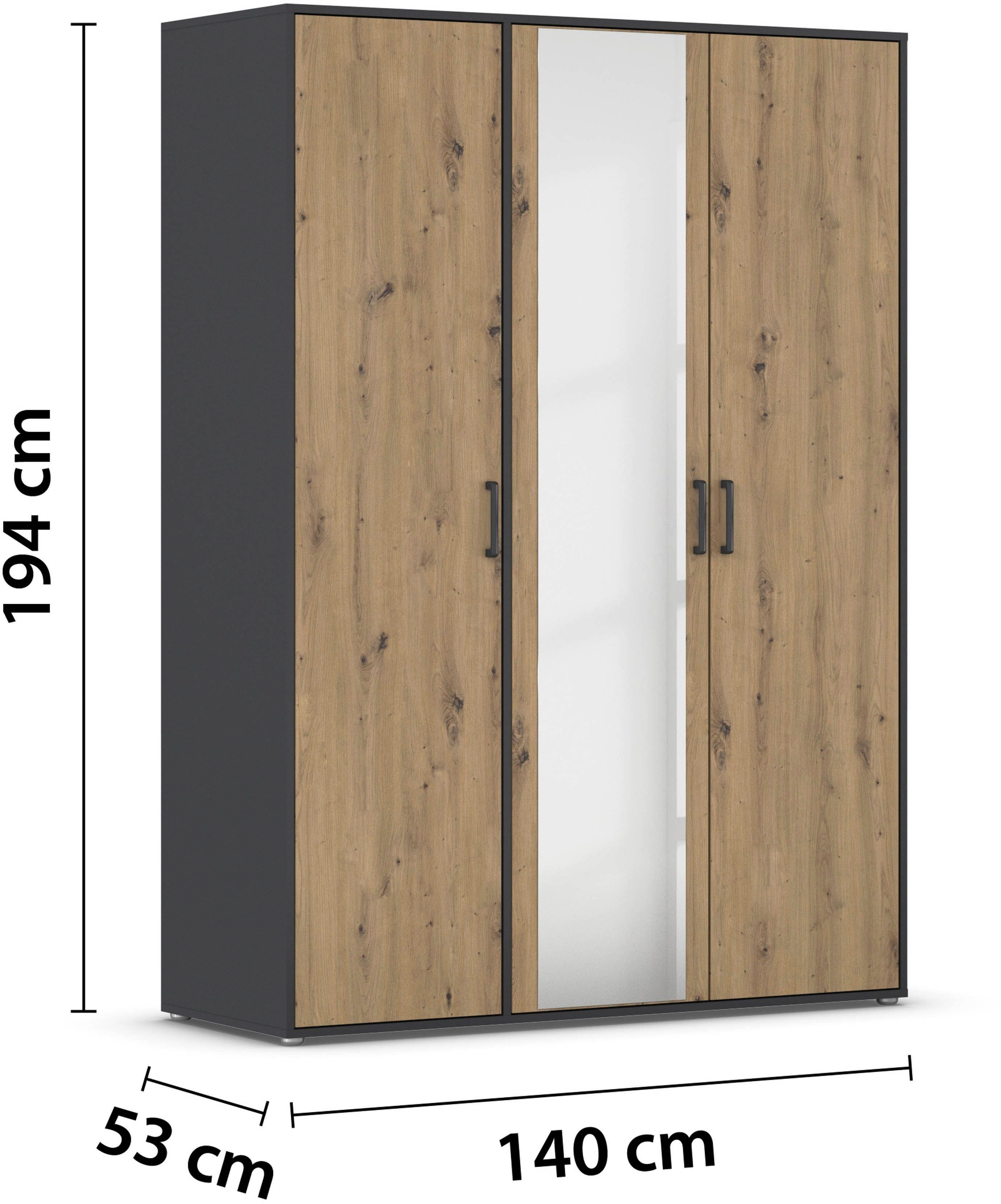 rauch Draaideurkast Voyager met moderne grepen in grijs-metallic en spiegel