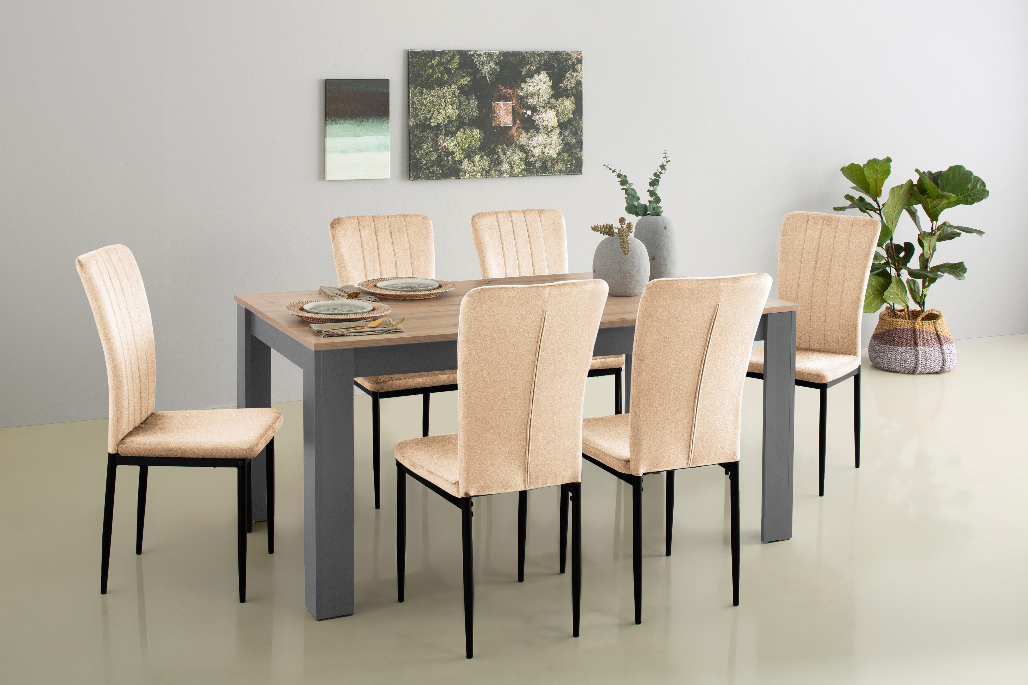 Home affaire Eethoek Bergamo moderne 7-delige tafelgroep, onze beste prijs (set, 7-delig)