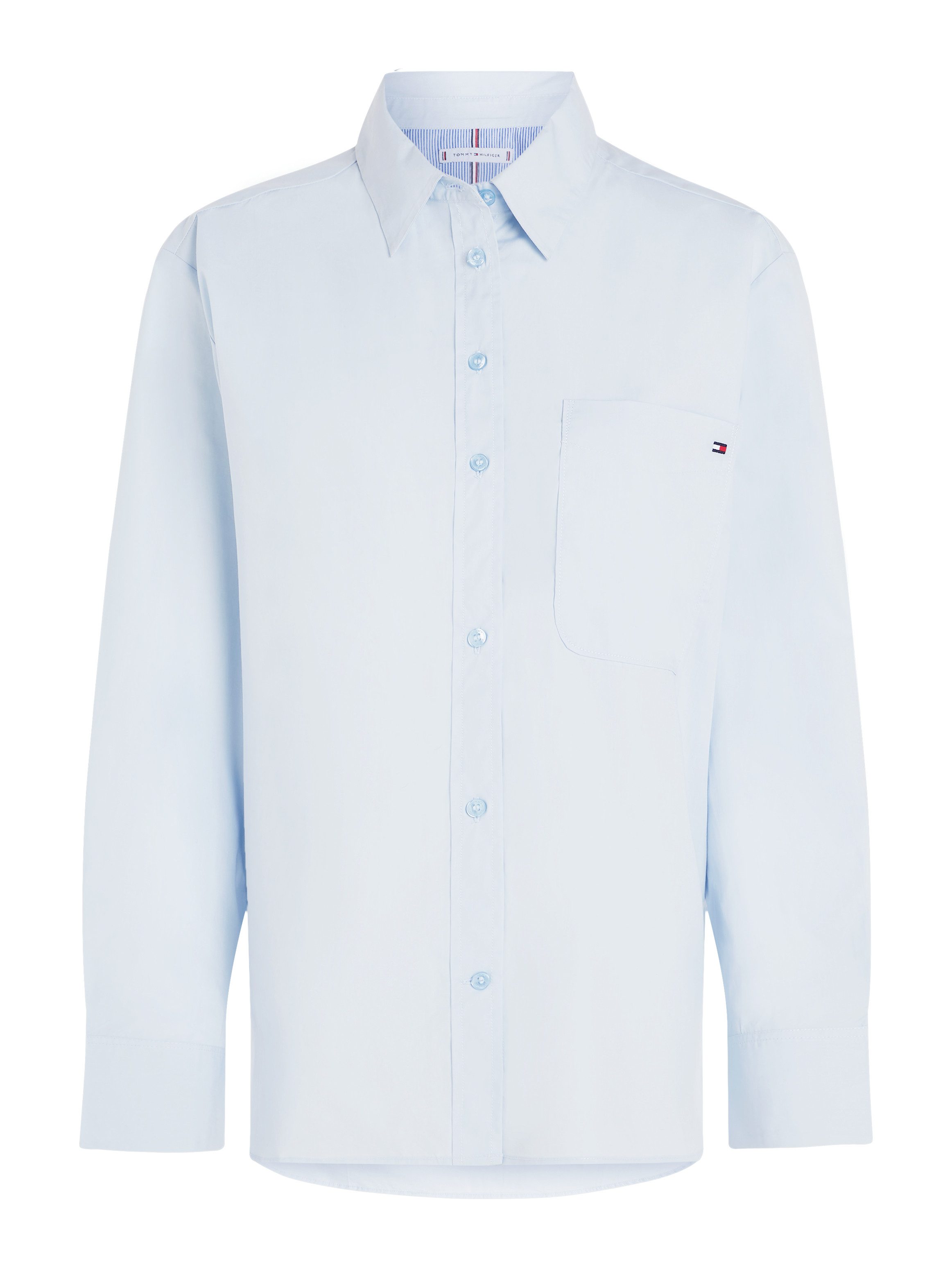 Tommy Hilfiger Curve Overhemdblouse CRV ESS COTTON EASY FIT SHIRT in grote maten borstzak kellerplooi achter afgeronde zoom