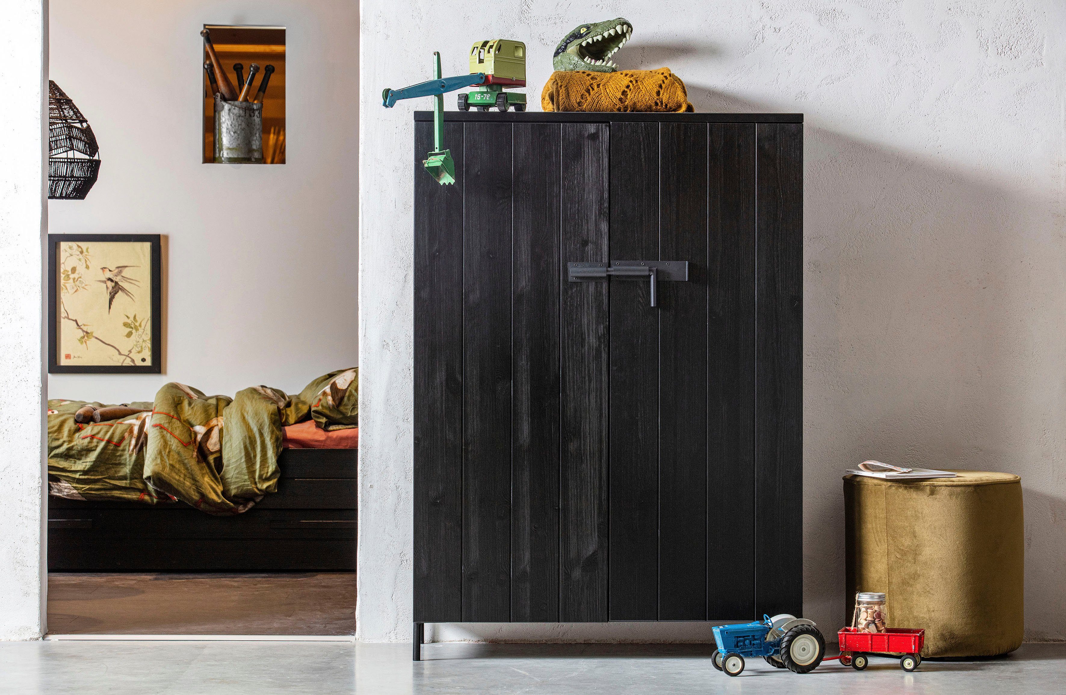 WOOOD Highboard Bruut midischrank, hoge kast van massief dennenhout, h 141 cm x b 100 cm