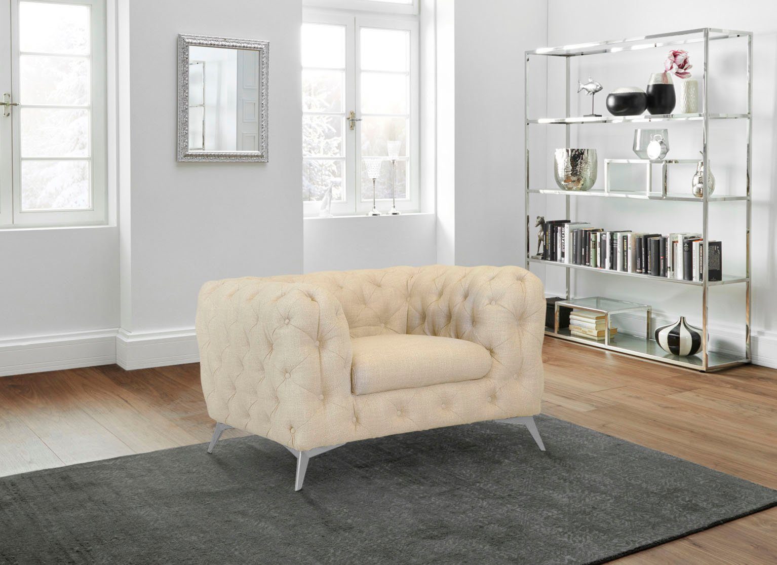 Leonique Chesterfield-fauteuil Glynis Fauteuil luxueuze capitonnage, moderne chesterfield look, kleur van de poten ter keuze
