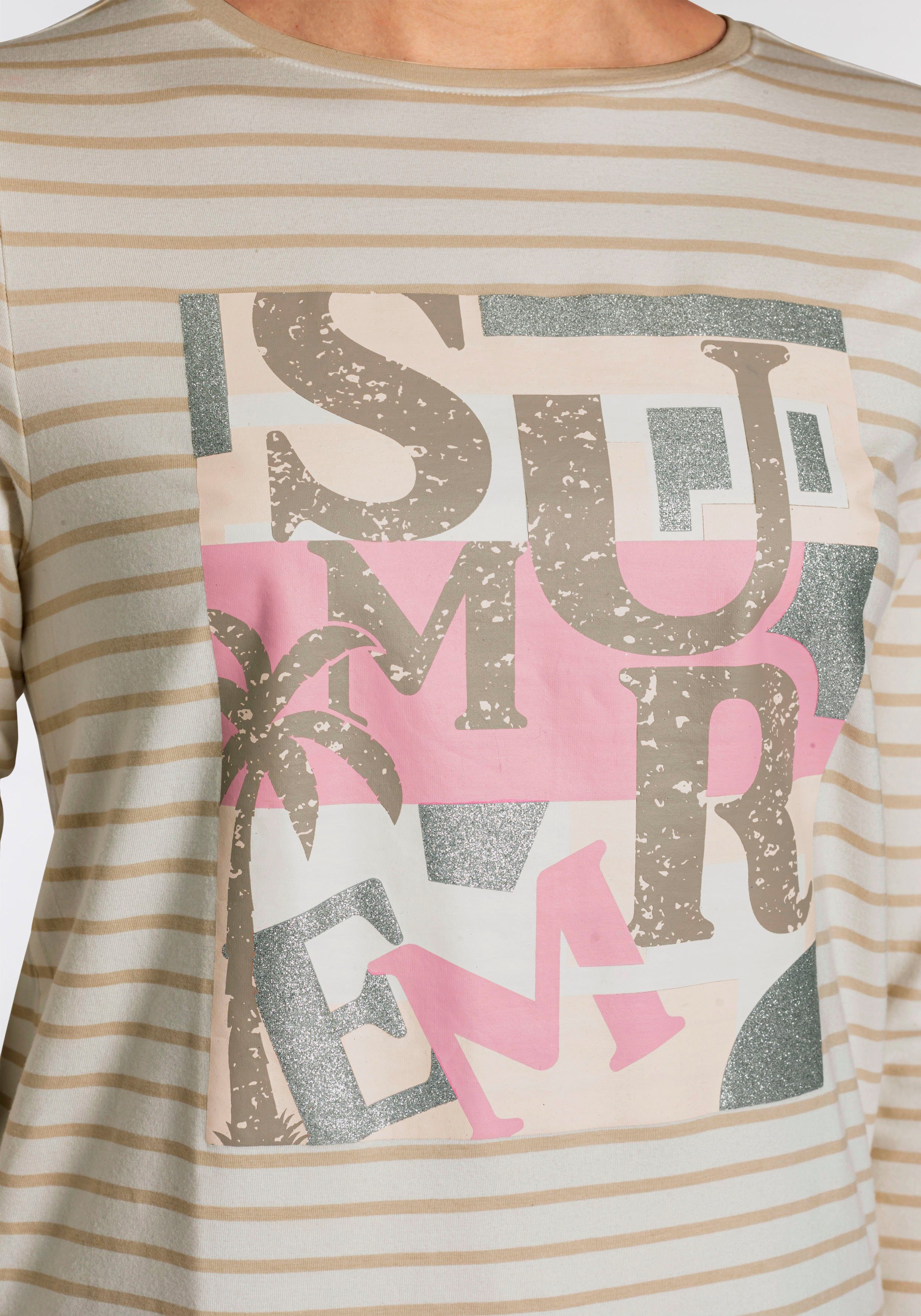 Boysen's Shirt met 3 4 mouwen met streepjes en glinsterende voorkant-print