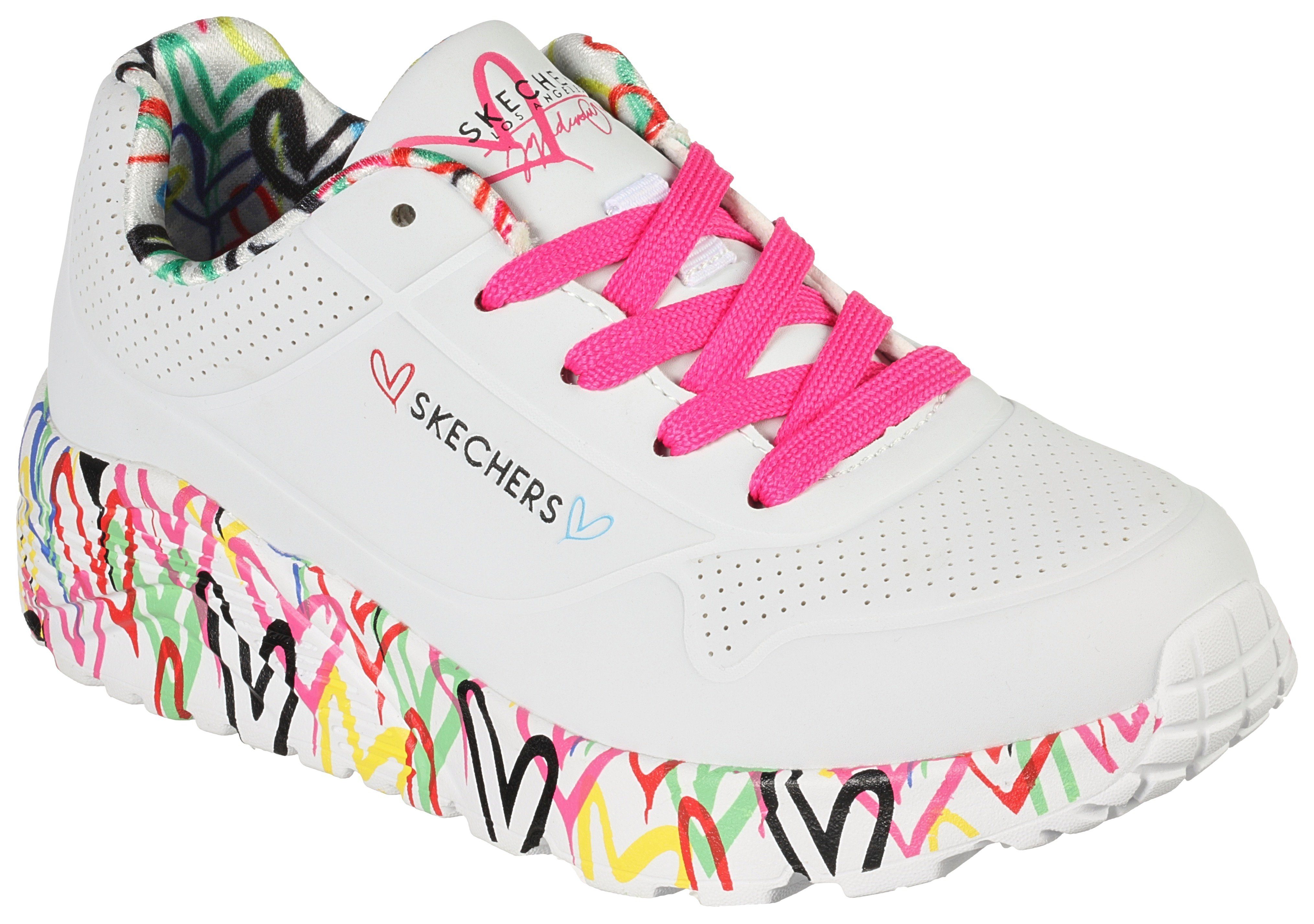 Skechers Sneakers UNO LITE-LOVELY LUV , veterschoen met bedrukte zool, maat sjabloon te downloaden meisjes sneakers maat 33 EU wit