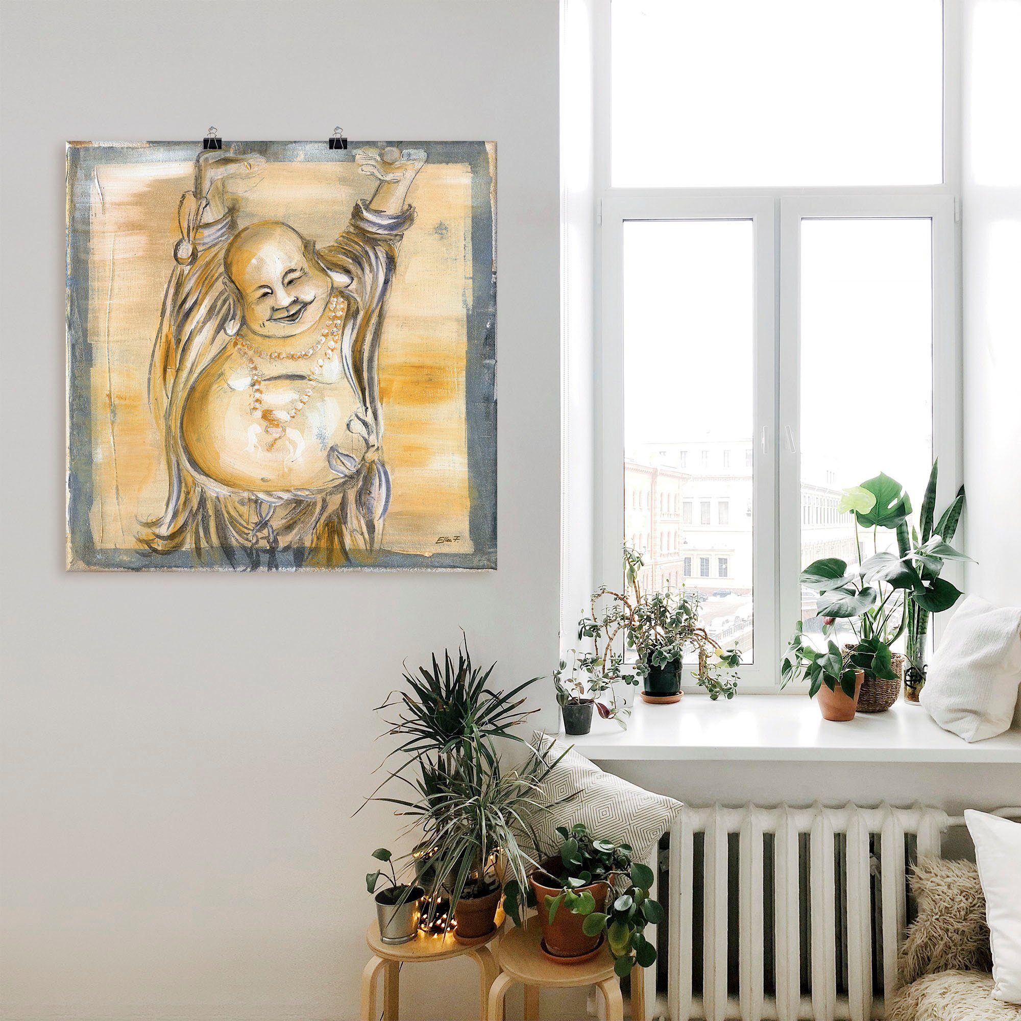 Artland Artprint Vrolijke boeddha II als artprint van aluminium, artprint voor buiten, artprint op linnen, poster, muursticker