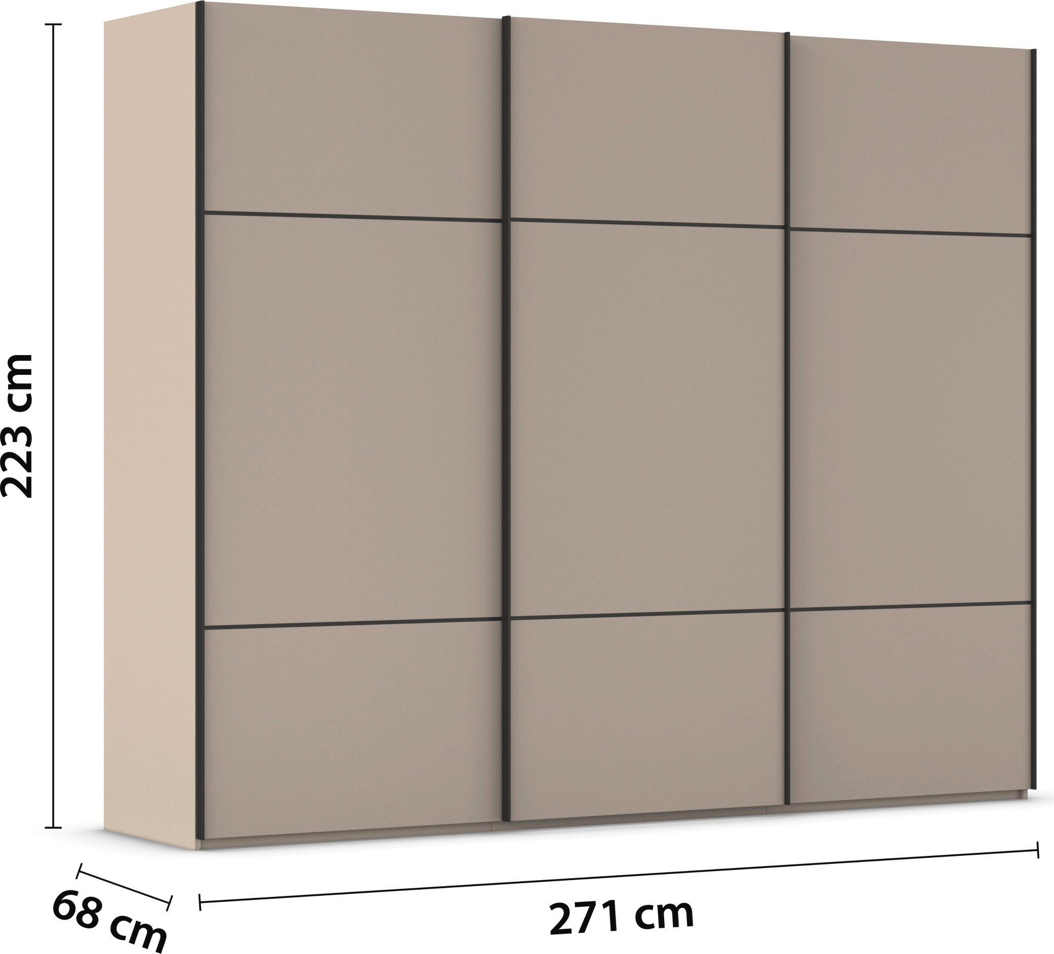 rauch Schuifdeurkast Kledingkast kast garderobe slaapkamerkast SCALE-TRIO edel drievoudig front, 2 sierlijsten in grepen kleur made in germany