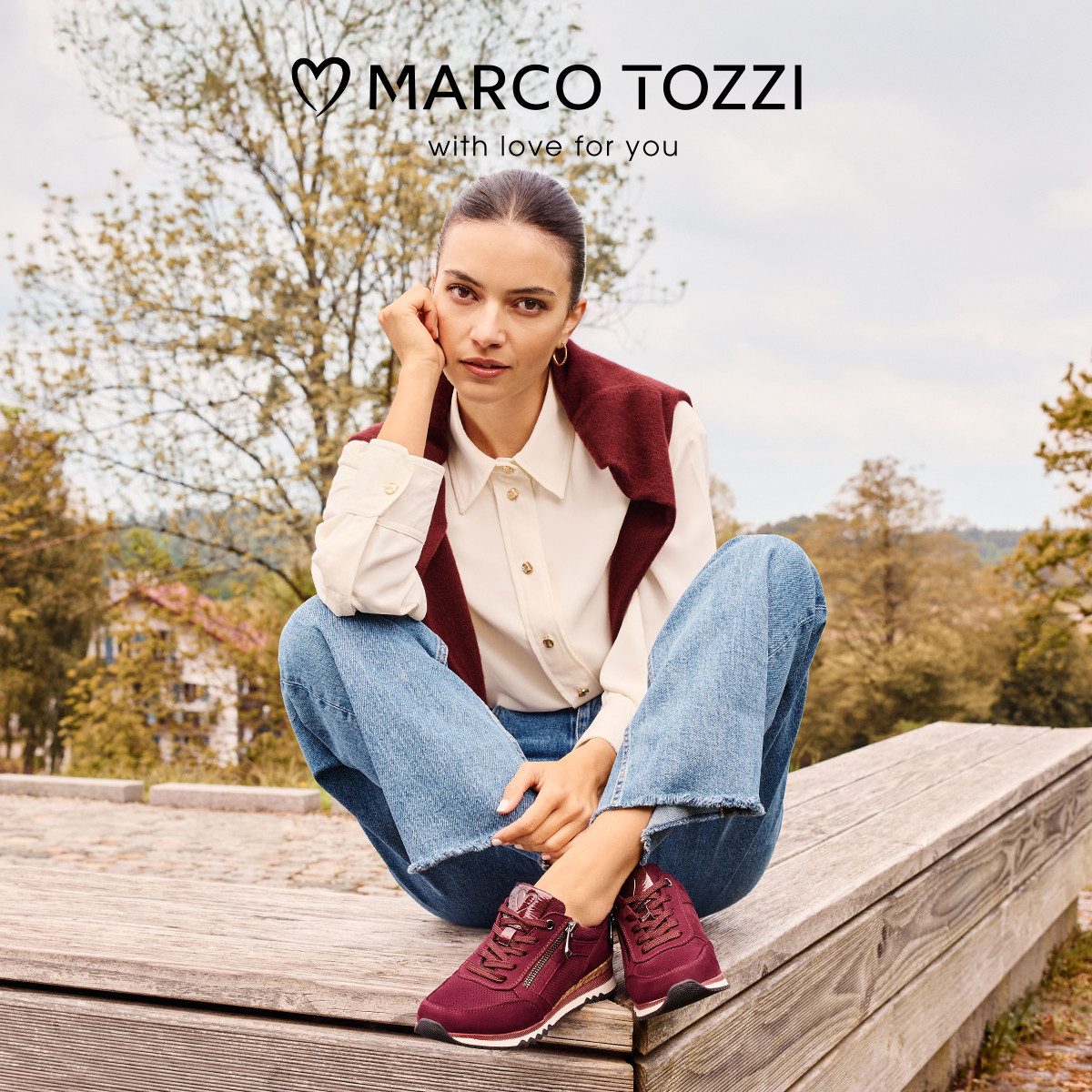 Marco Tozzi Sneakers met sleehak vrijetijdsschoen, lage schoen, veterschoen met buitenrits