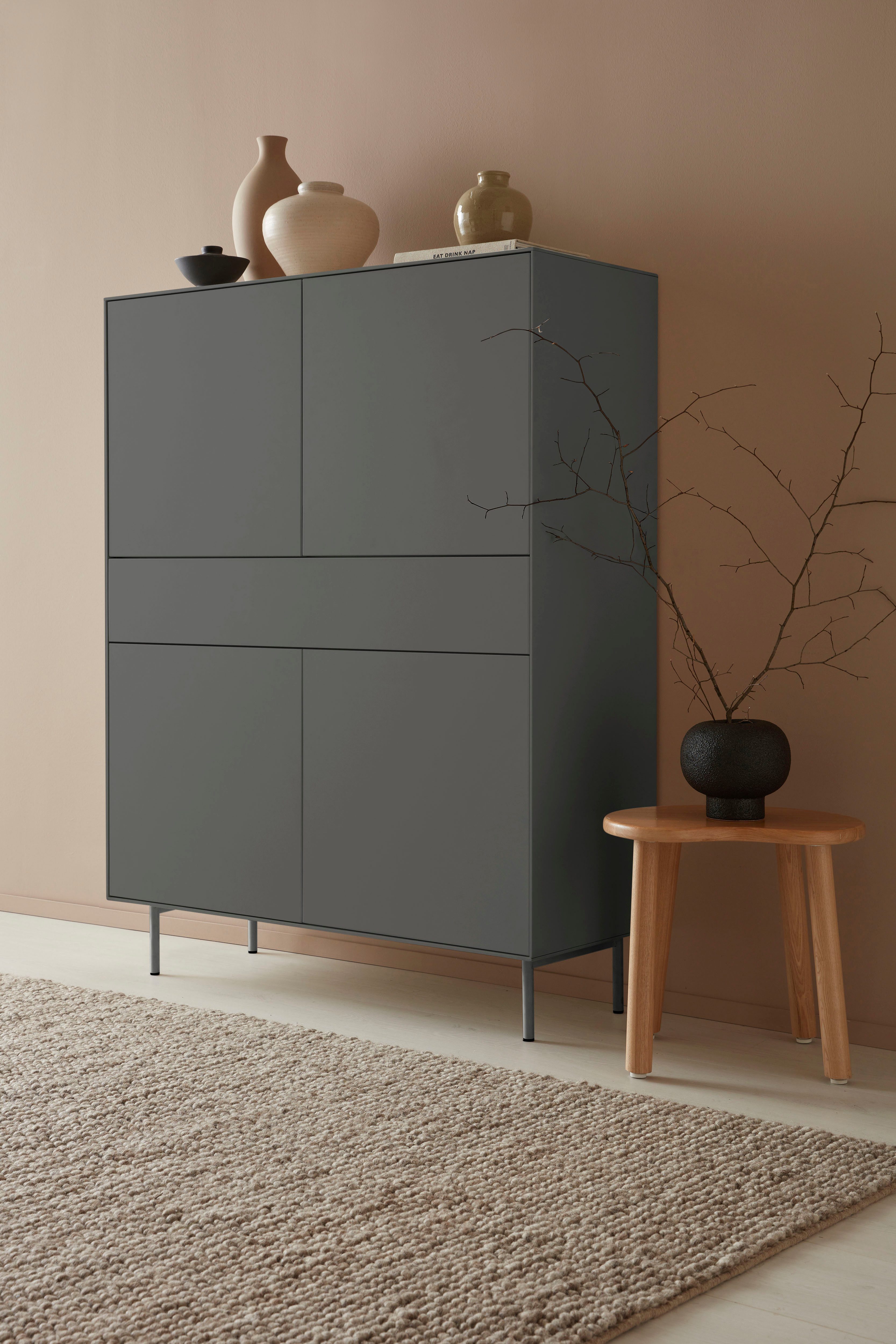 LeGer Home by Lena Gercke Highboard Essentials Hoogte: 144 cm, MDF gelakt, push-to-open functie highboards grijs