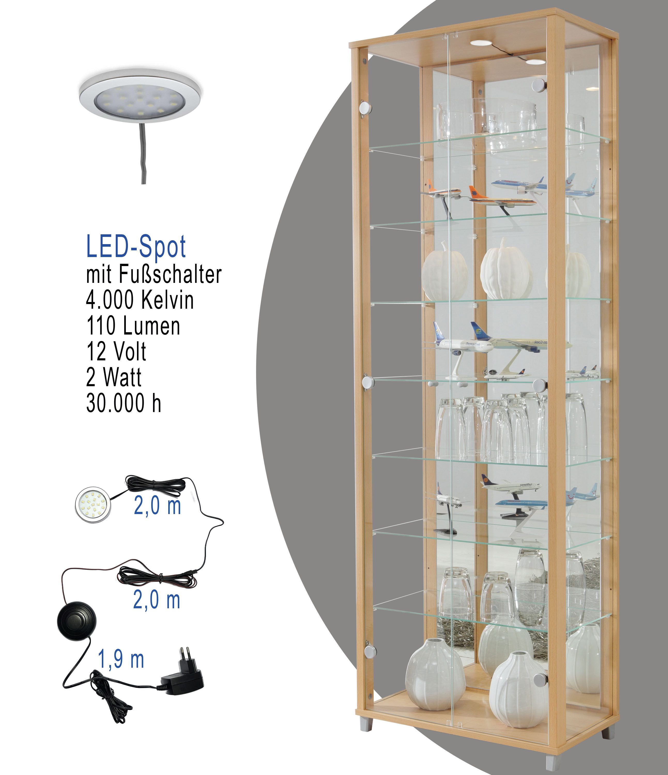 fif möbel Vitrinekast OPTIMA Staande vitrine/glasvitrine met 2 glazen deuren, perfect voor verzamelaars, verzamelvitrine