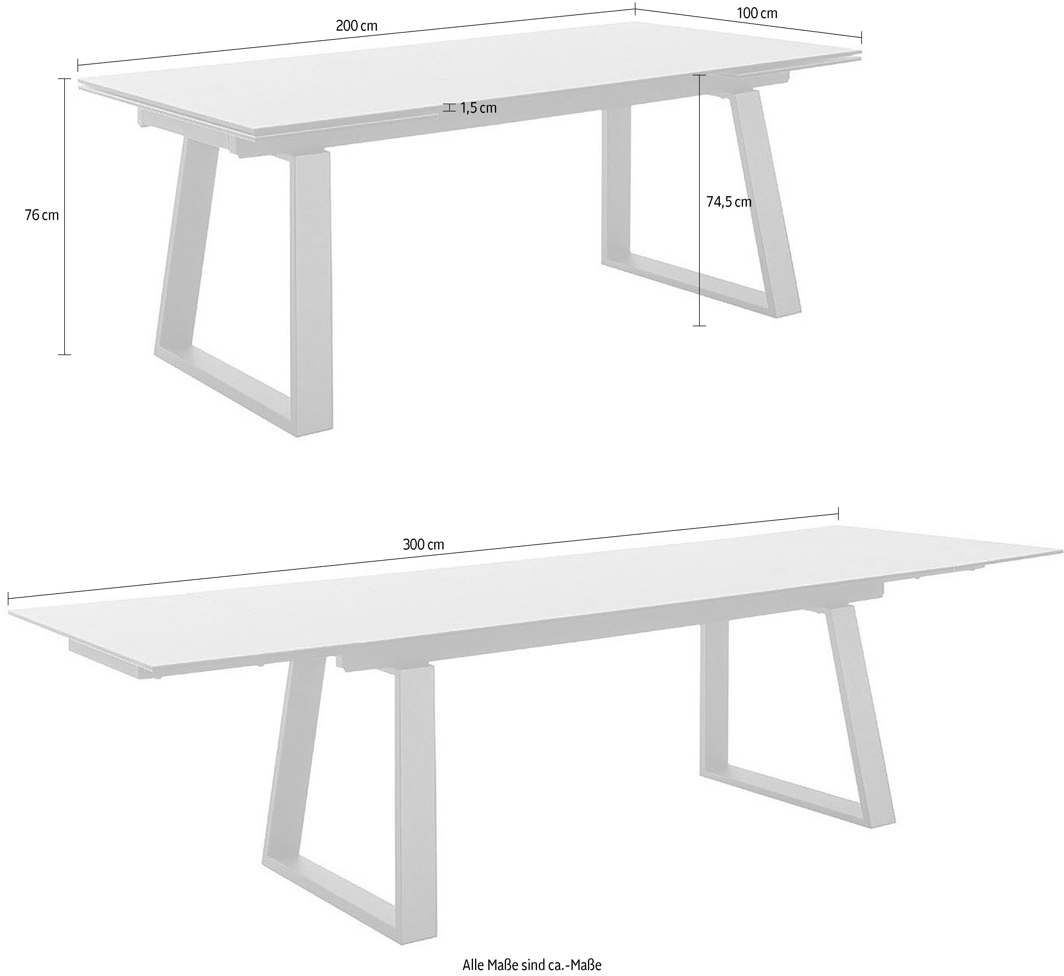 MCA furniture Eettafel NARBONNE onderstel tafel 200-300 cm Keramiek, metaal, eindschuif, uittrekbaar, tafelblad 13 mm, 10-12 personen