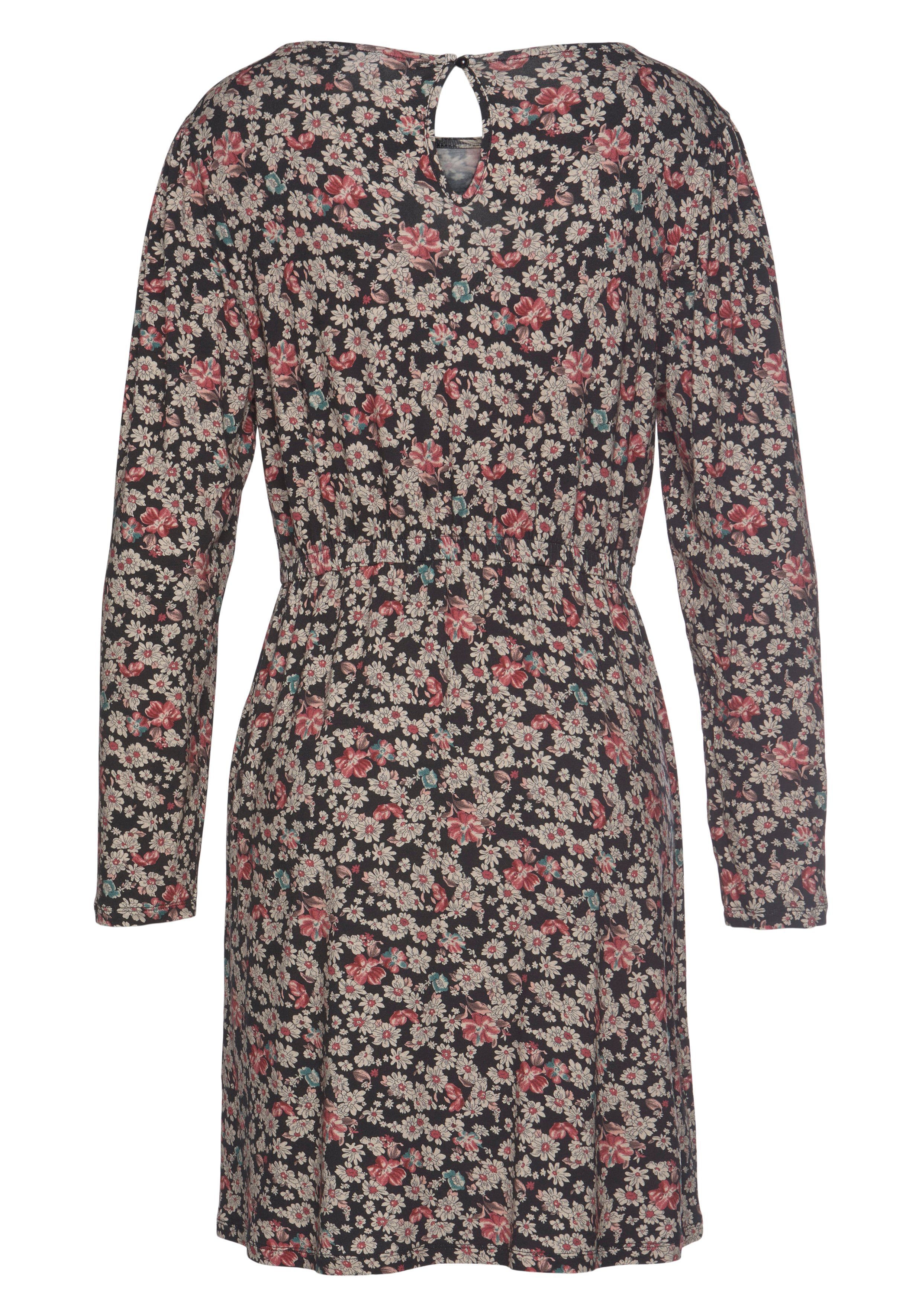Lascana Jerseyjurk met bloemenprint en lange mouwen, mini jurk, zomerjurk