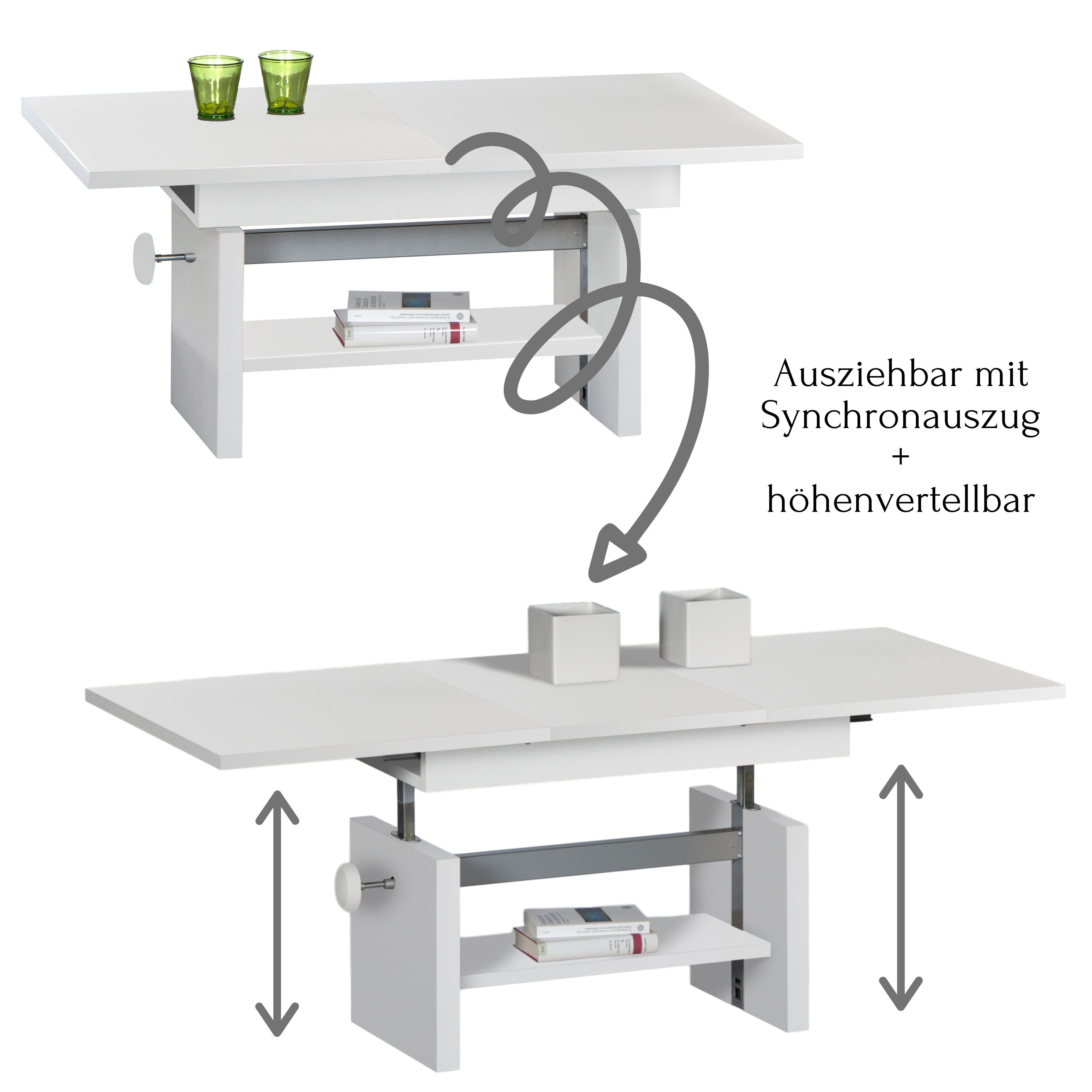 Stolkom Salontafel Event hoogte verstelbaar, uitschuifbaar, BxHxD 110-150x48-63x65 cm Hoogte verstelbaar met liftmechaniek en uittrekbaar in 3 kleurvarianten