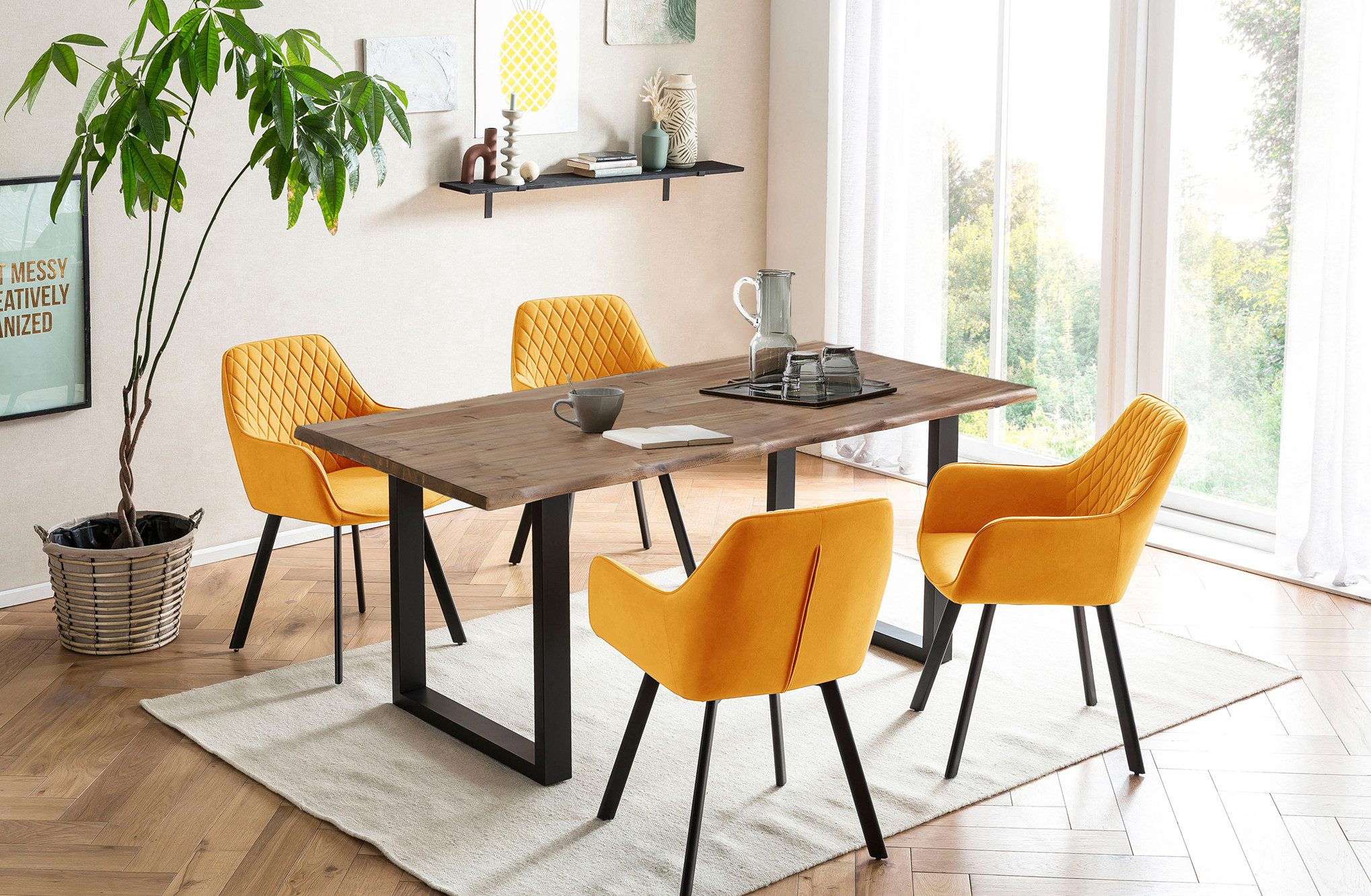 SalesFever Eethoek Tafelblad behandeld met OSMO hardwasolie in zijdeglans afwerking (set, 5-delig) eethoeken geel