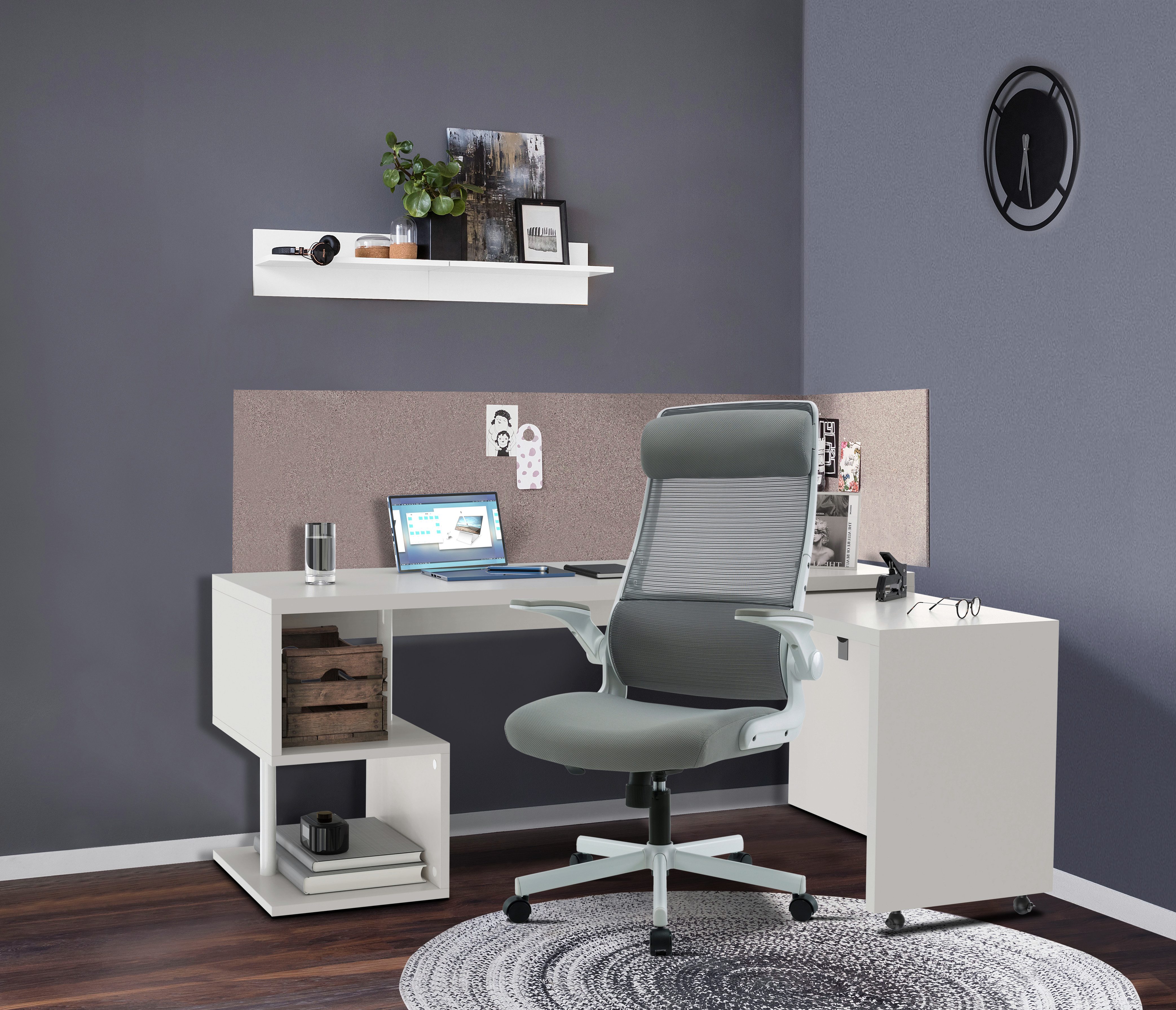 Places of Style Bureau Lopar, hoekbureau , rolbaar tafel-element, ruime werkruimte, hoek 180x129 cm