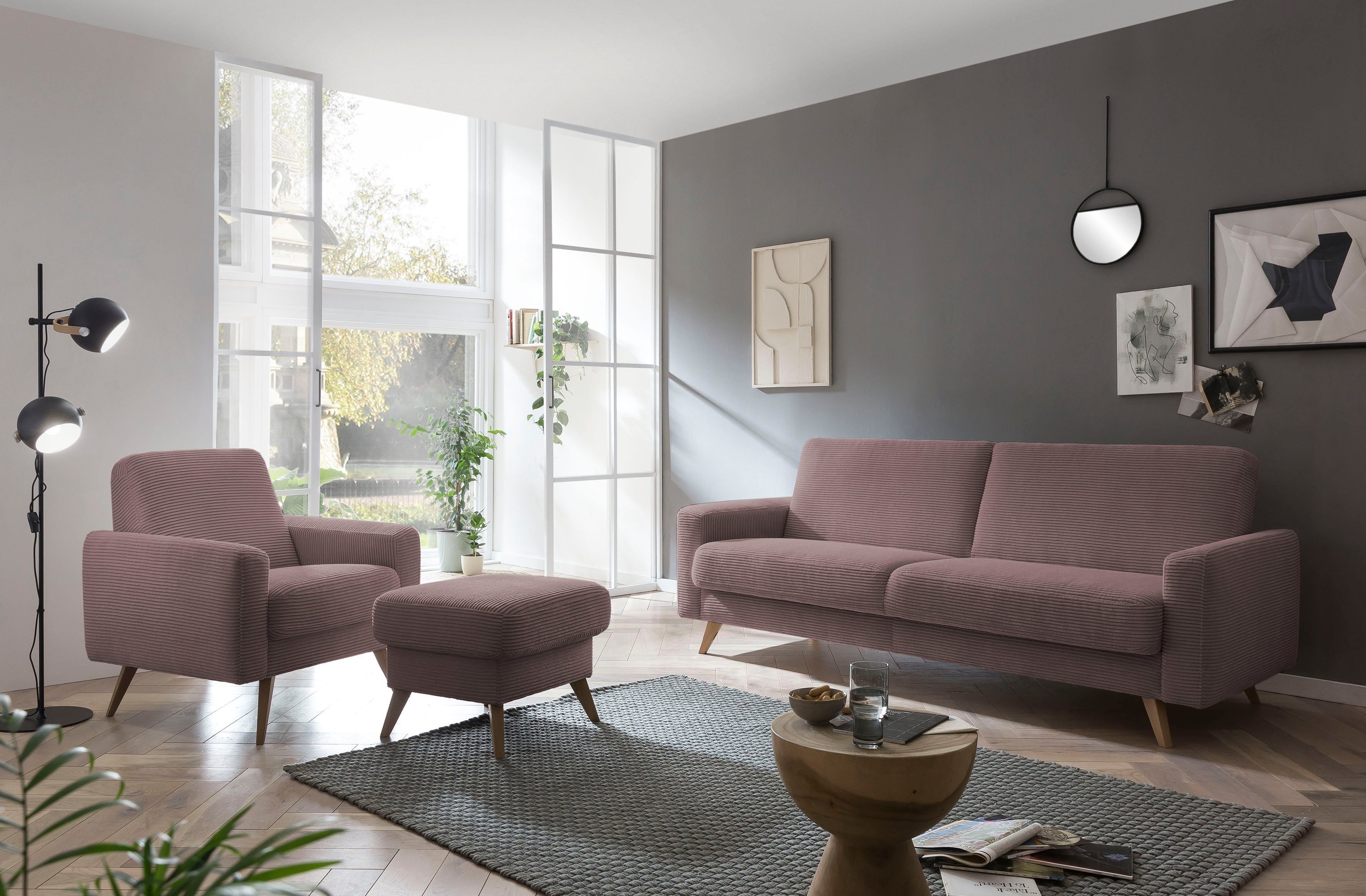 exxpo - sofa fashion 3-zitsbank Samso, elegant en comfortabel, actuele cord bekleding, kantelbank
