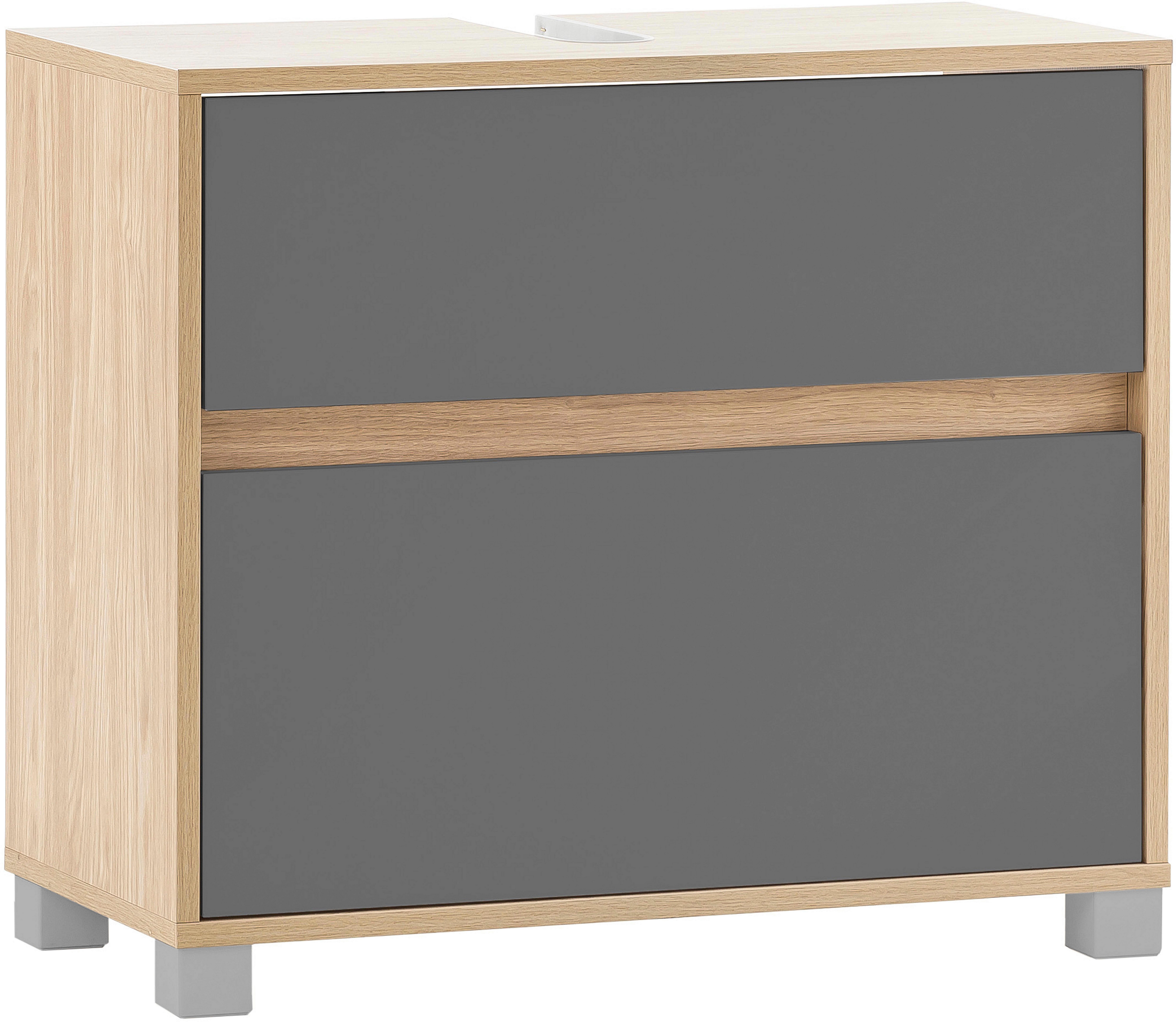 Mäusbacher Wastafelonderkast Mali, breedte 68 cm Houtdecor met voelbare structuur, siphonuitsparing in het bovenblad