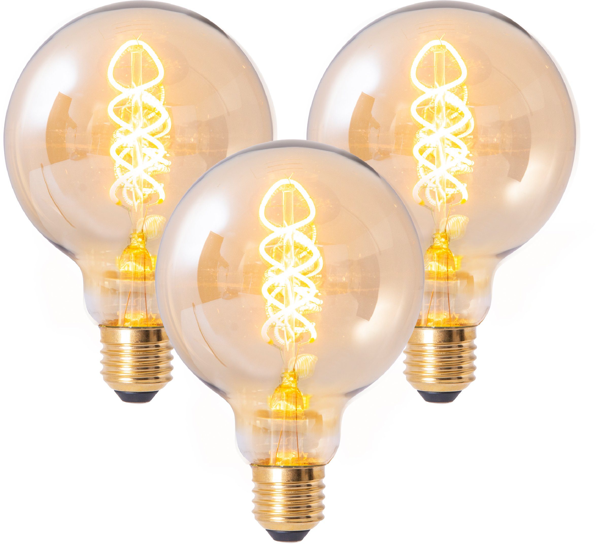 näve Led-verlichting Dilly Retro Ø 9,5 cm filament, 3-delige set, 4W LED, dimbaar, 1800 Kelvin (3 stuks)