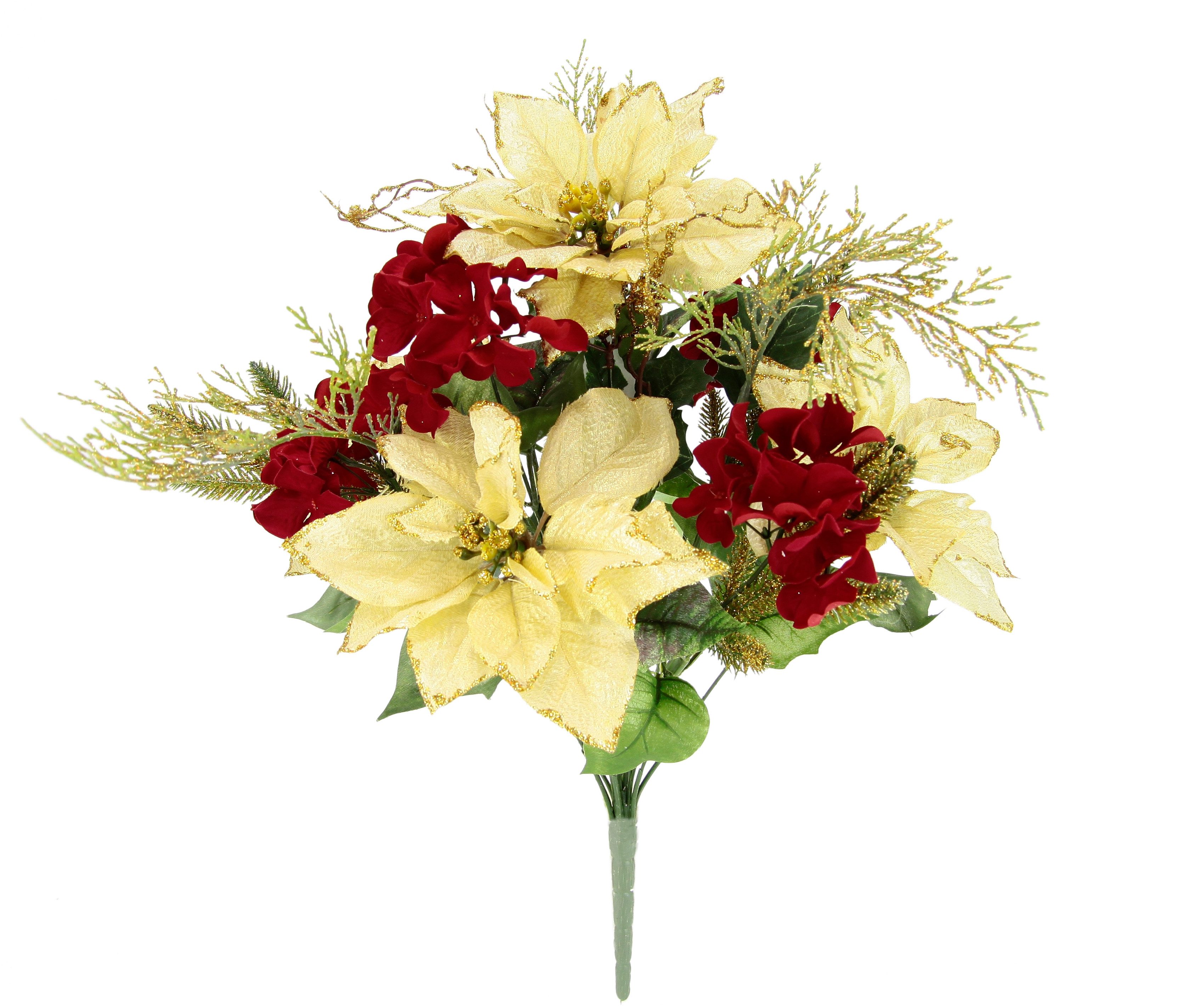I.GE.A. Boeket kunstbloemen Boeket poinsettia/hortensia kerstster kerstdecoratie kunstbloem boeketten (1 stuk) kunstbloemen rood