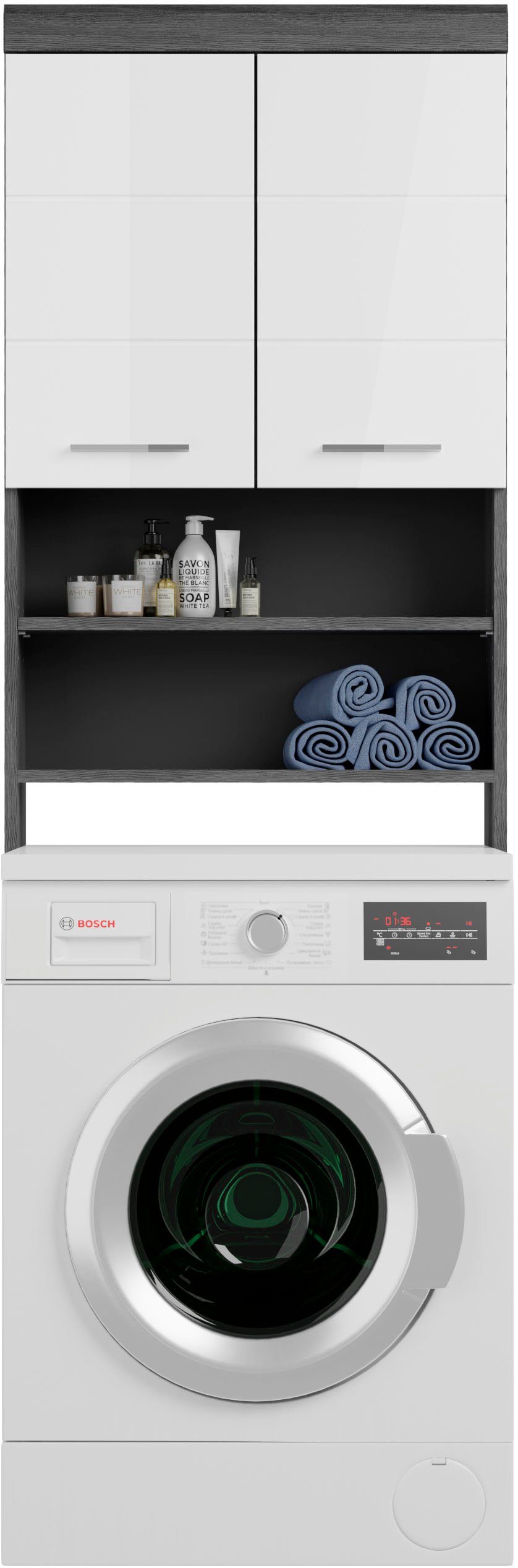 INOSIGN Badkamerserie Siena, 4-delig, bestaande uit: Hoge kast, WBU, spiegelkast, wasmachine ombouwkast (set, 4-delig)