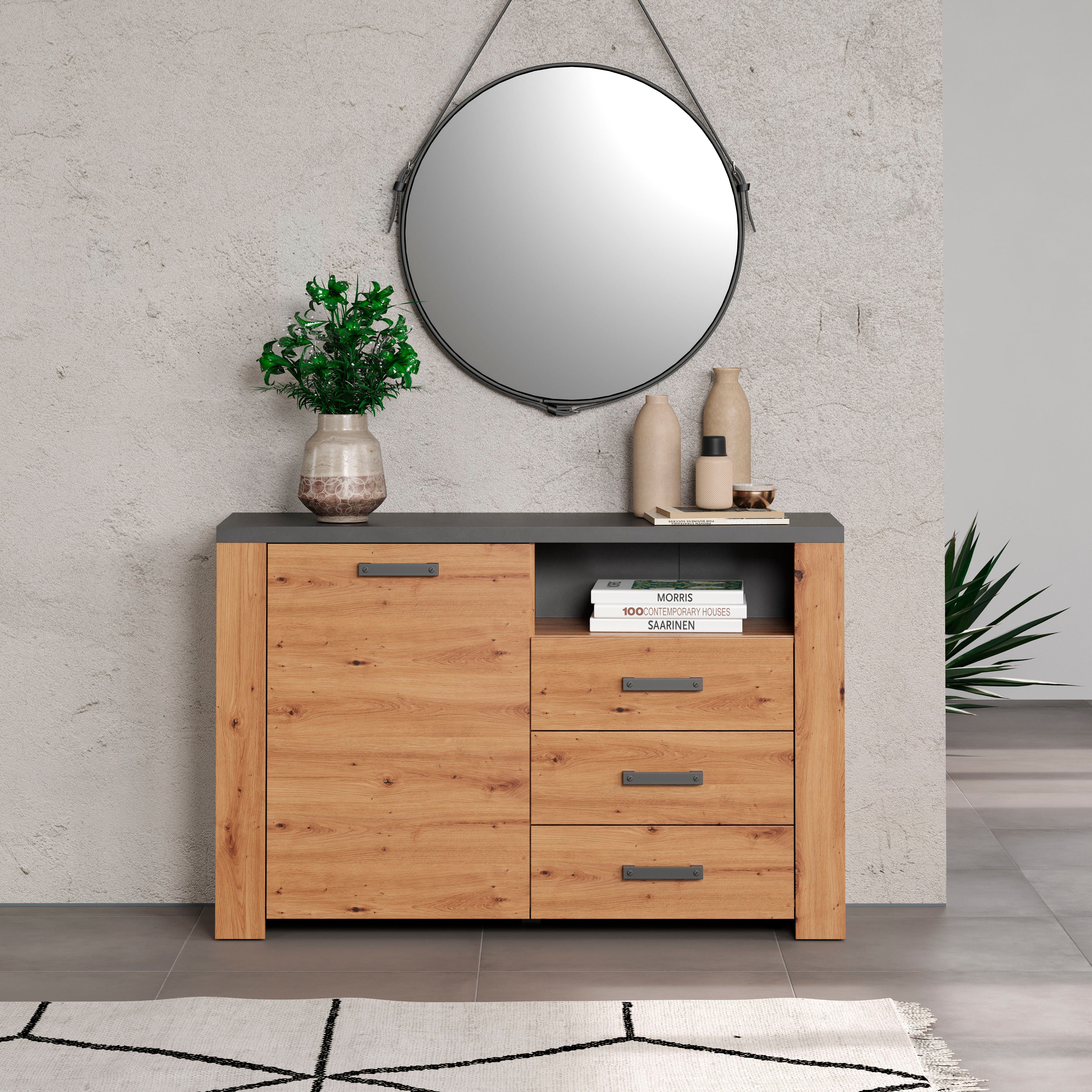 Home affaire Dressoir Ambres Commode in echt houtlook, Afmetingen BxH: 127x83 cm, Eik (1 stuk)