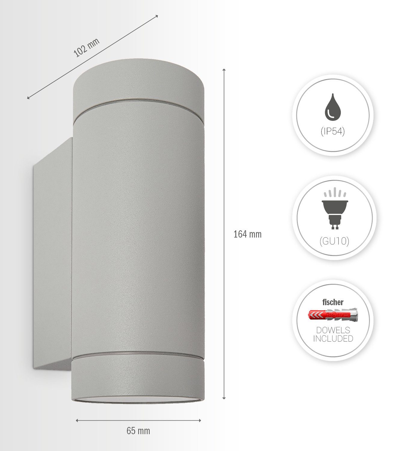 Paco Home Wandlamp LUDOWA Up & Down in & outdoor buitenlamp tuin GU10 aluminium IP54