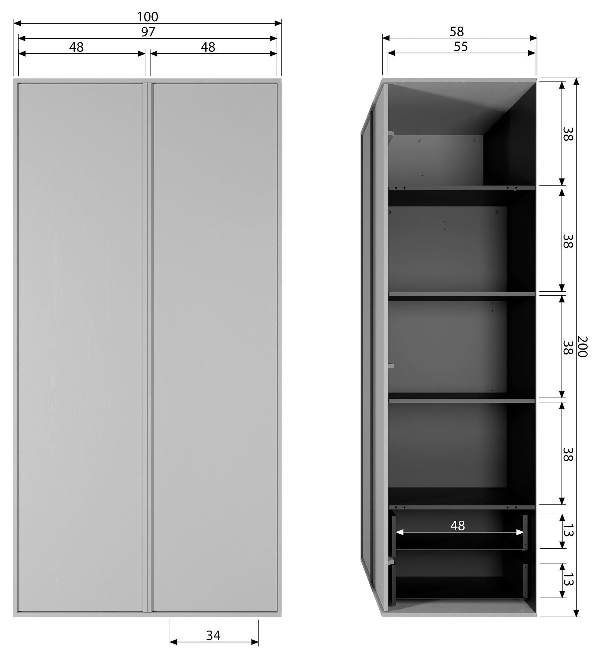 WOOOD Multifunctionele kast Daily garderobekast met push-to-open functie, hoogte 200 cm, breedte 50 of 100 cm