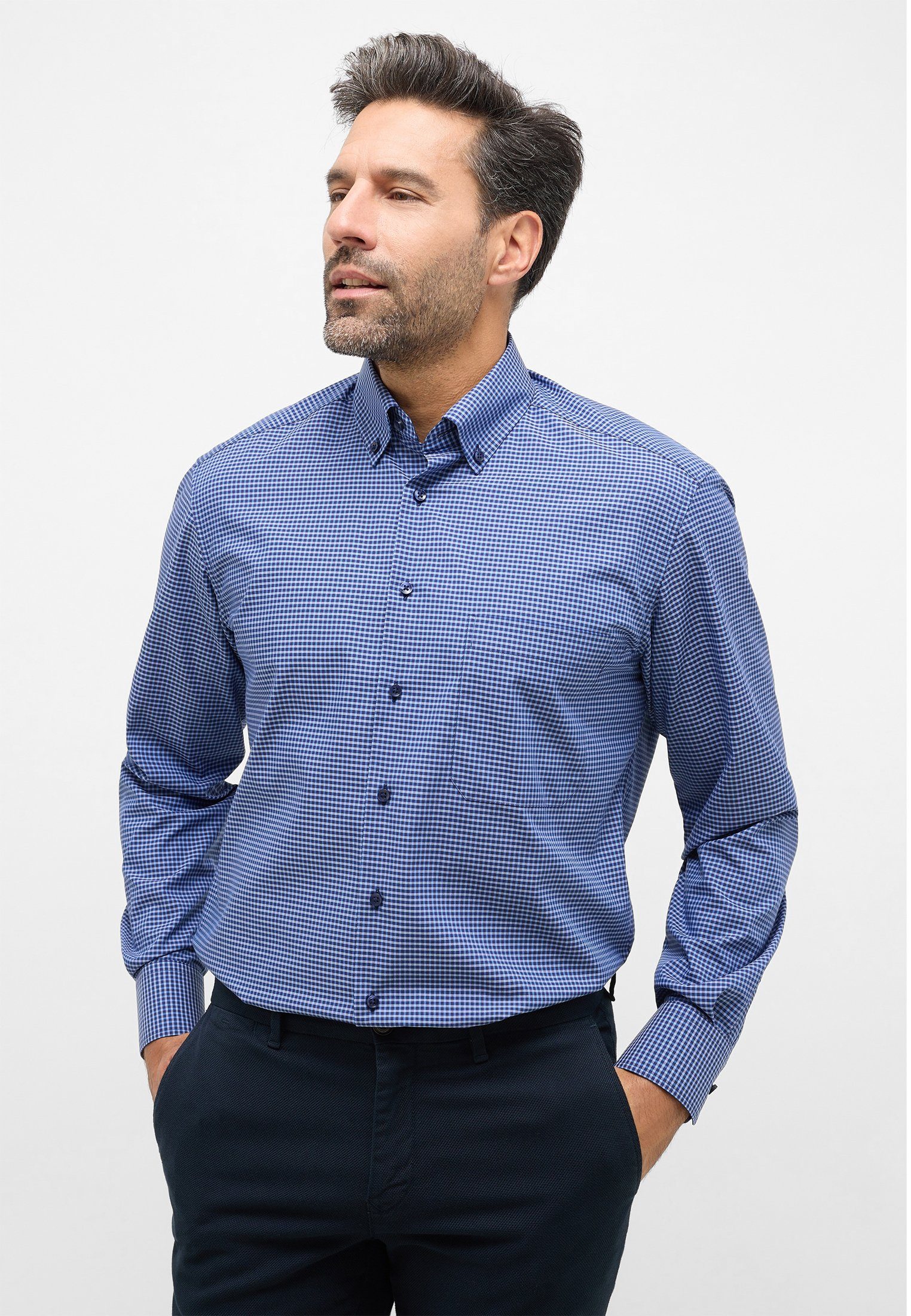 Eterna Overhemd met lange mouwen Comfort fit NON IRON (strijkvrij) heren overhemden maat 49 blauw