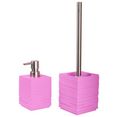 sanilo sets badkameraccessoires calero pink bestaand uit zeepdispenser en toiletborstel, geribbeld (combi-set, 2-delig) roze