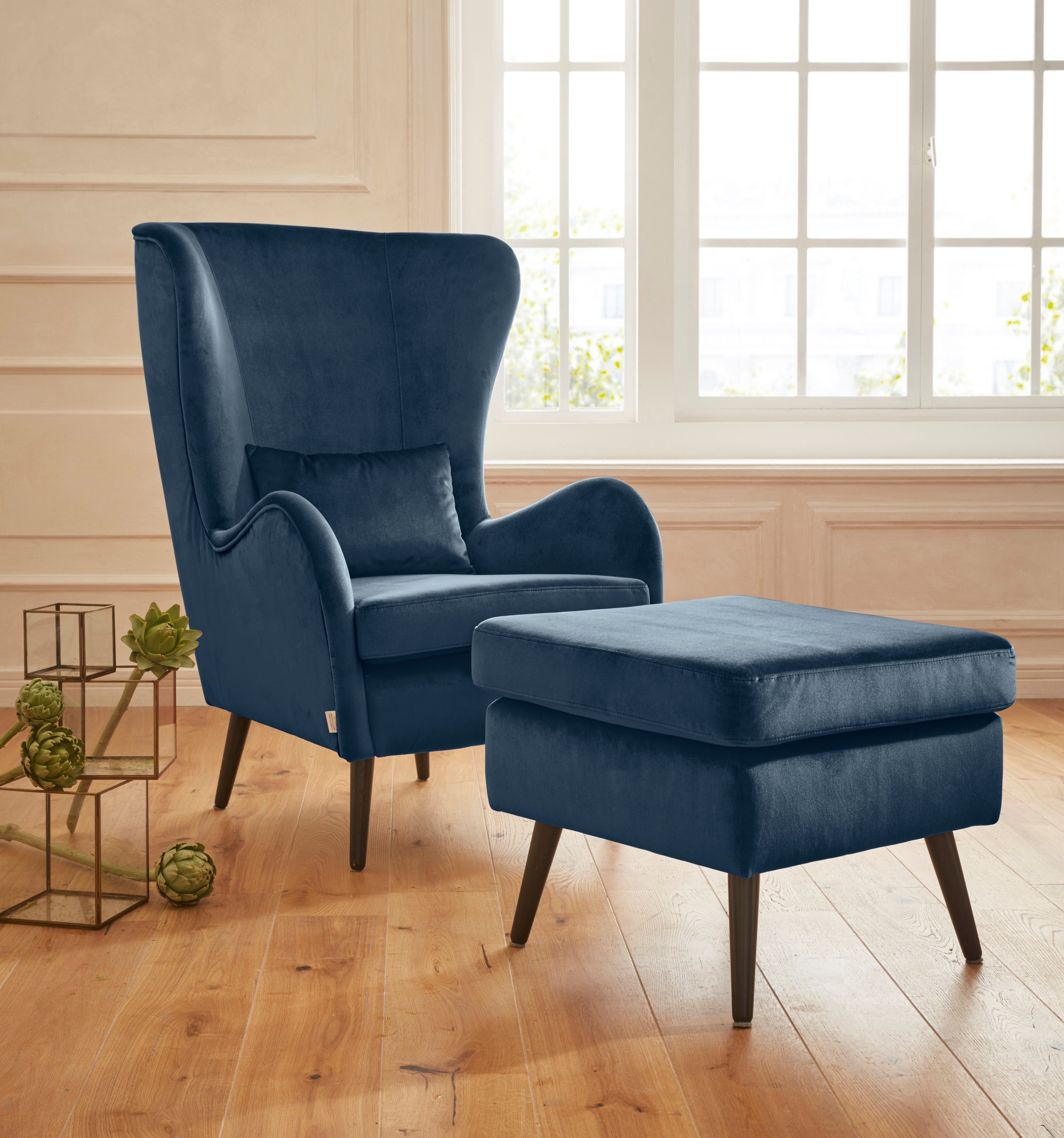 Home affaire Fauteuil Sallito, TV-stoel, oorfauteuil met Hocker, in veel stofkwaliteiten, ook in fluweelcord