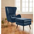 guido maria kretschmer homeliving fauteuil sallito incl. hocker, de kleinere versie van "salla", in 6 stofkwaliteiten, fauteuil bxdxh: 76x85x109 cm, bekleding ook in luxe-microvezel in imitatiebont-look blauw