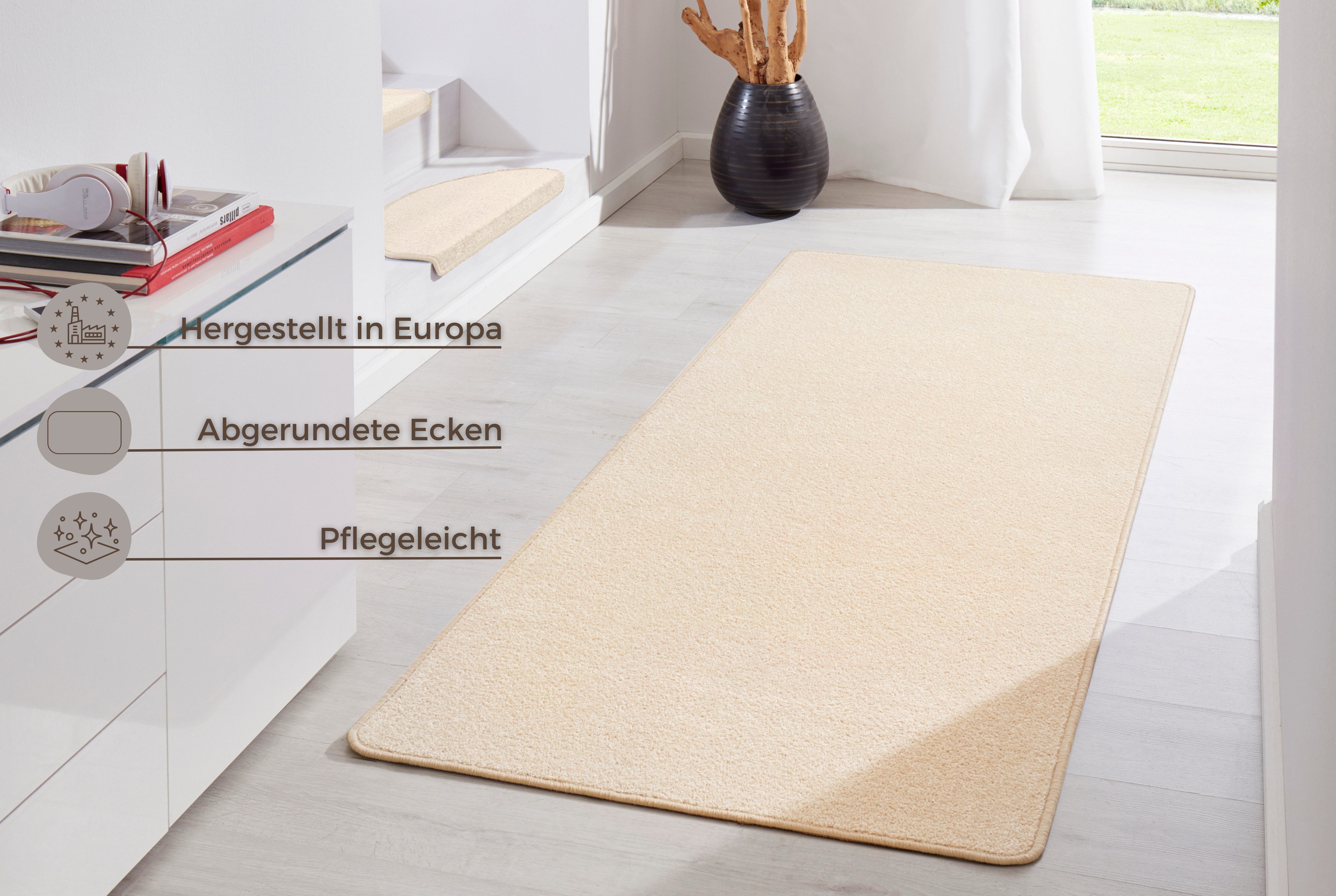 HANSE Home Vloerkleed Fancy Kortpolig, loper, effen, geketteld, woonkamer, slaapkamer, eetkamer