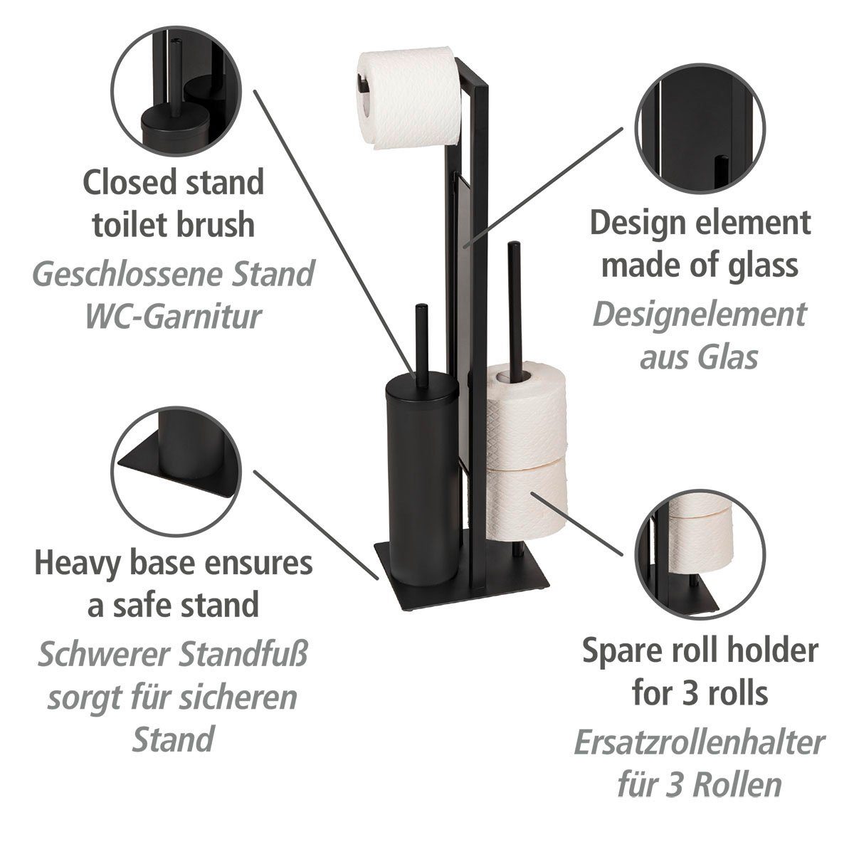 WENKO Toiletset Rivalta zwart, 3 in 1 staande set