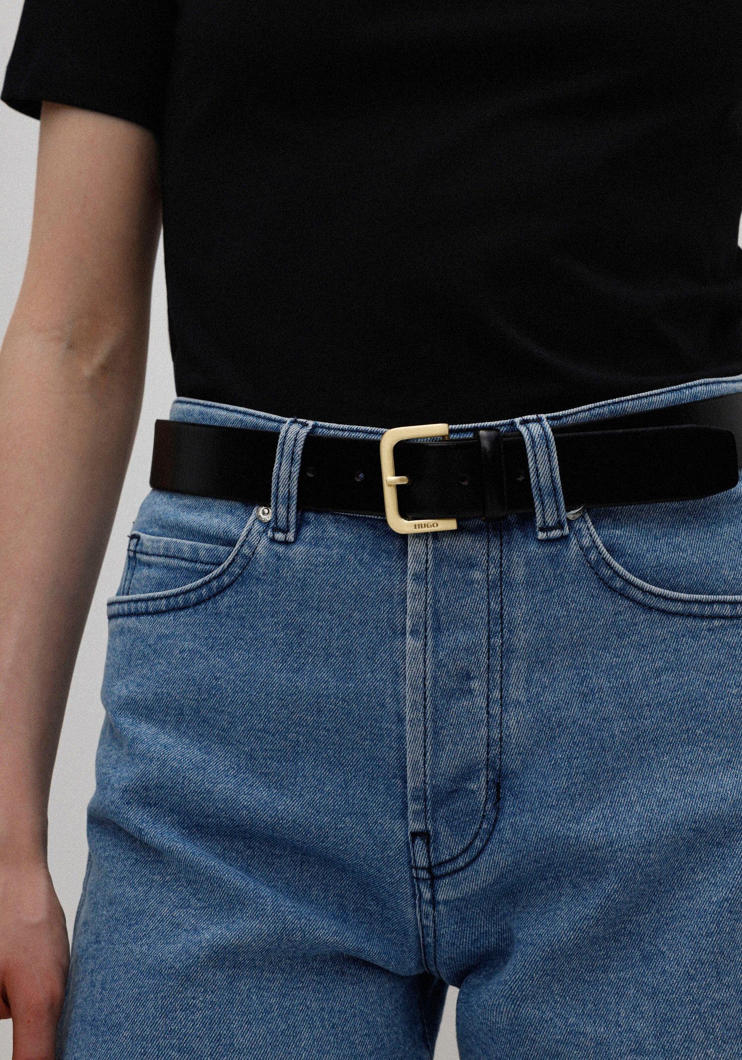 HUGO Leren riem Zana met logo-gravure op de riemsluiting