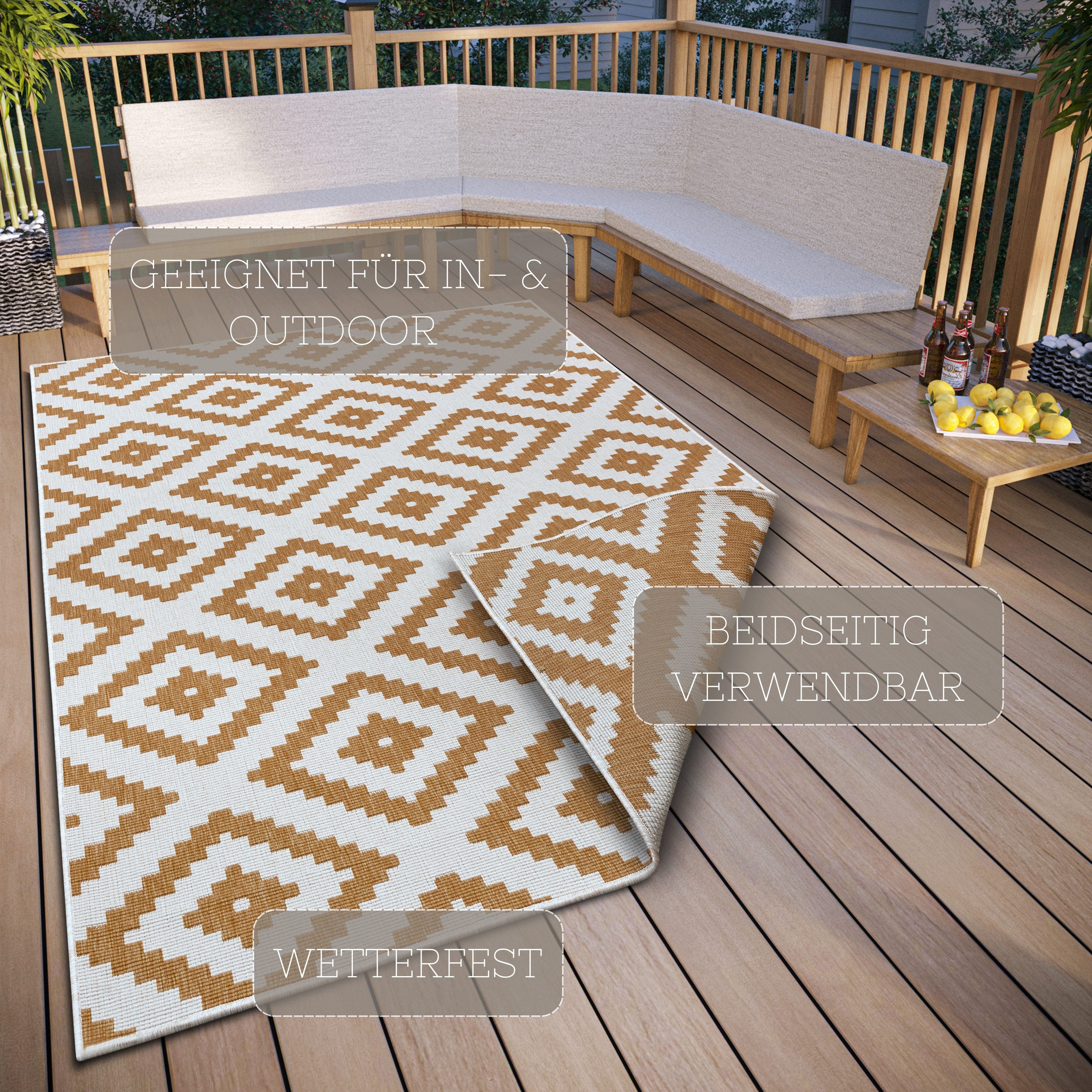 NORTHRUGS Vloerkleed Malta tweezijdig te gebruiken kleed Binnen- en buitengebruik, weerbestendig, balkon, terras, ruit, loper, woonkamer