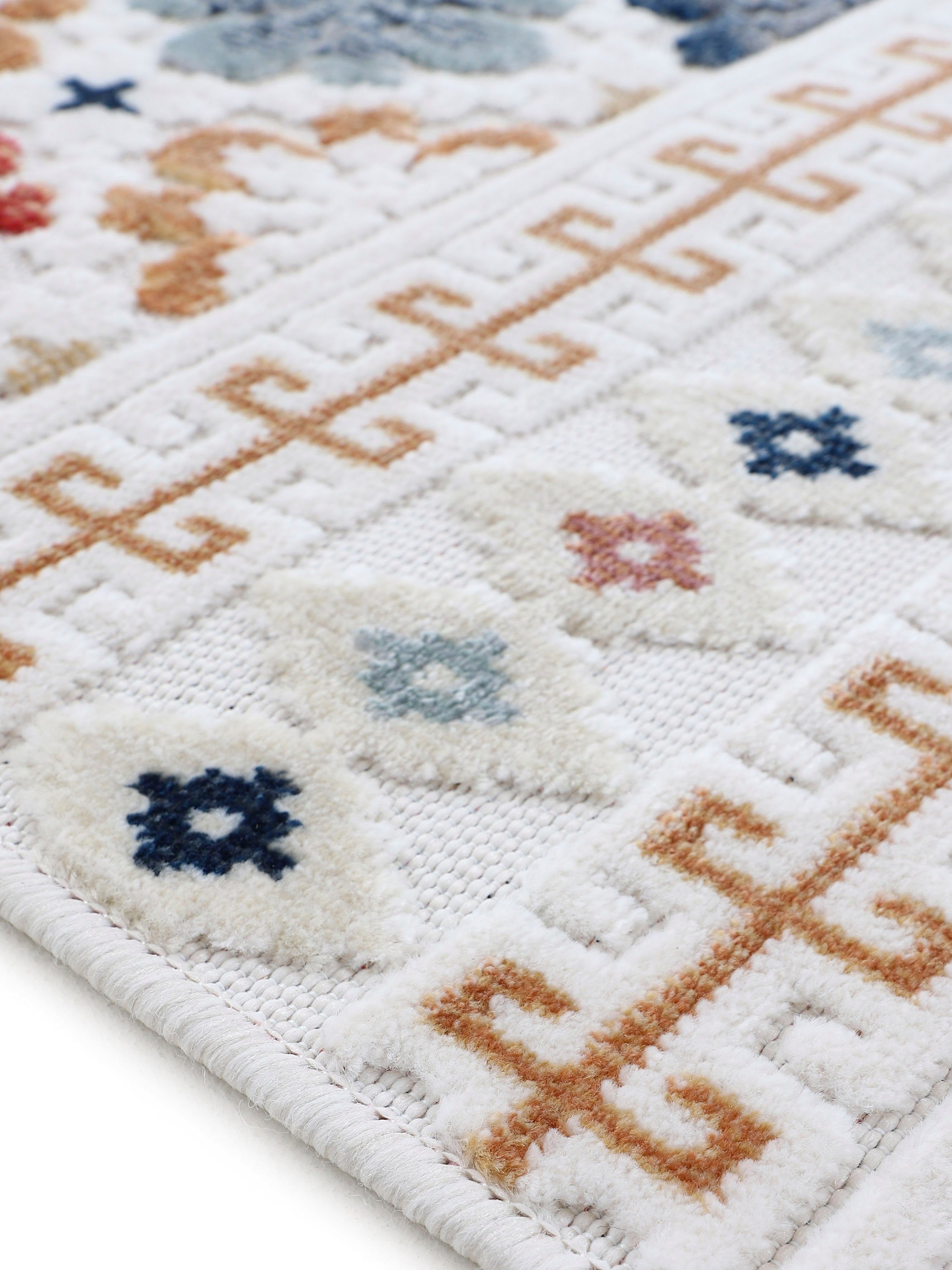carpetfine Vloerkleed Deja 103 robust vlakweefsel, motief - florale palmbladeren, hoog-laag effect